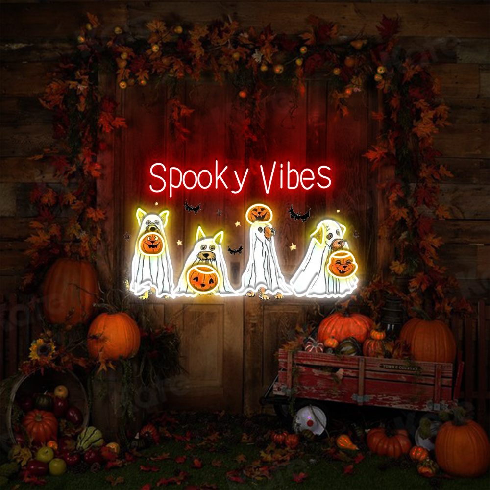 Spooky Vibes Ghost UV Sign Halloween Wall Art Sign Decor