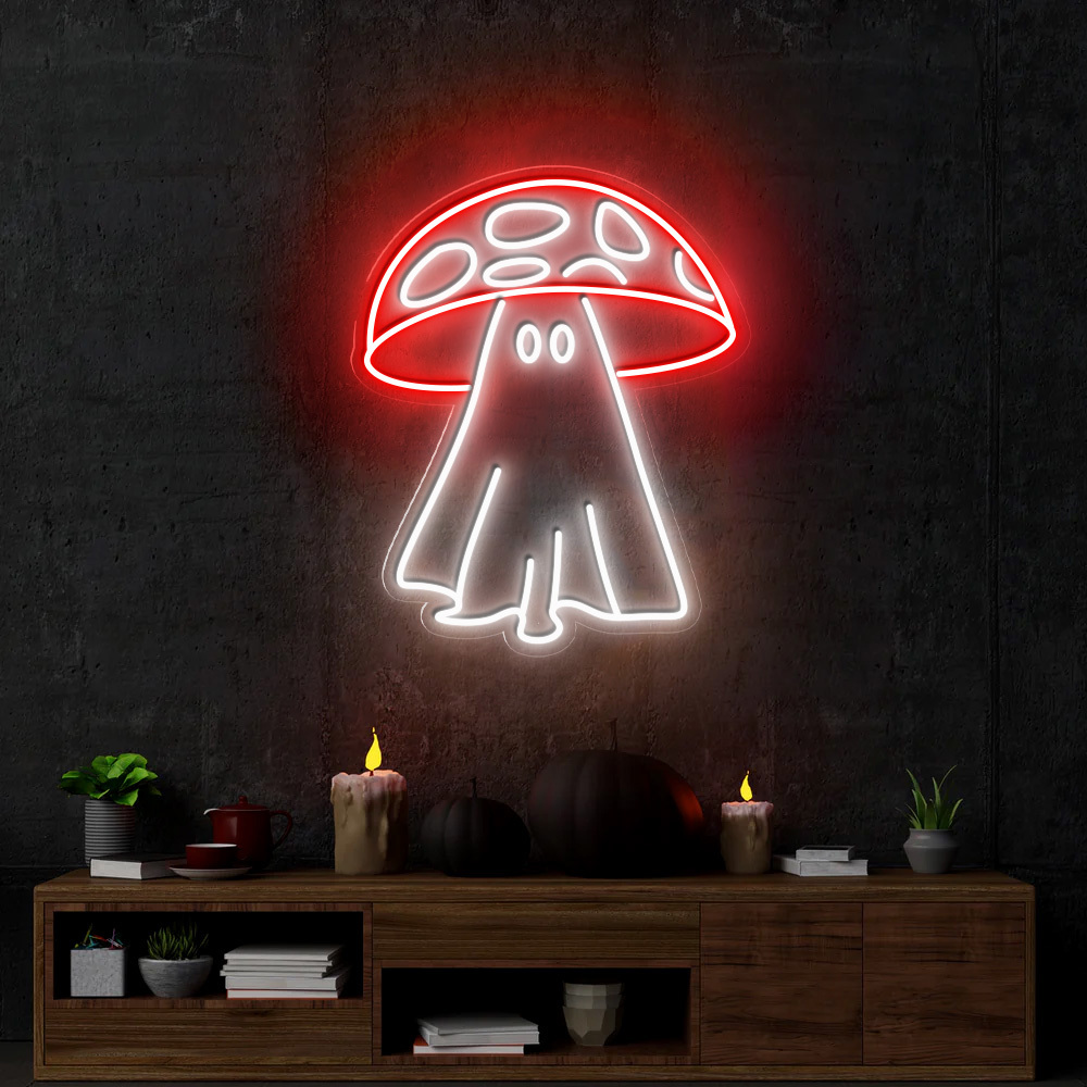 Mushroom Ghost Neon Sign Halloween Wall Art Decor