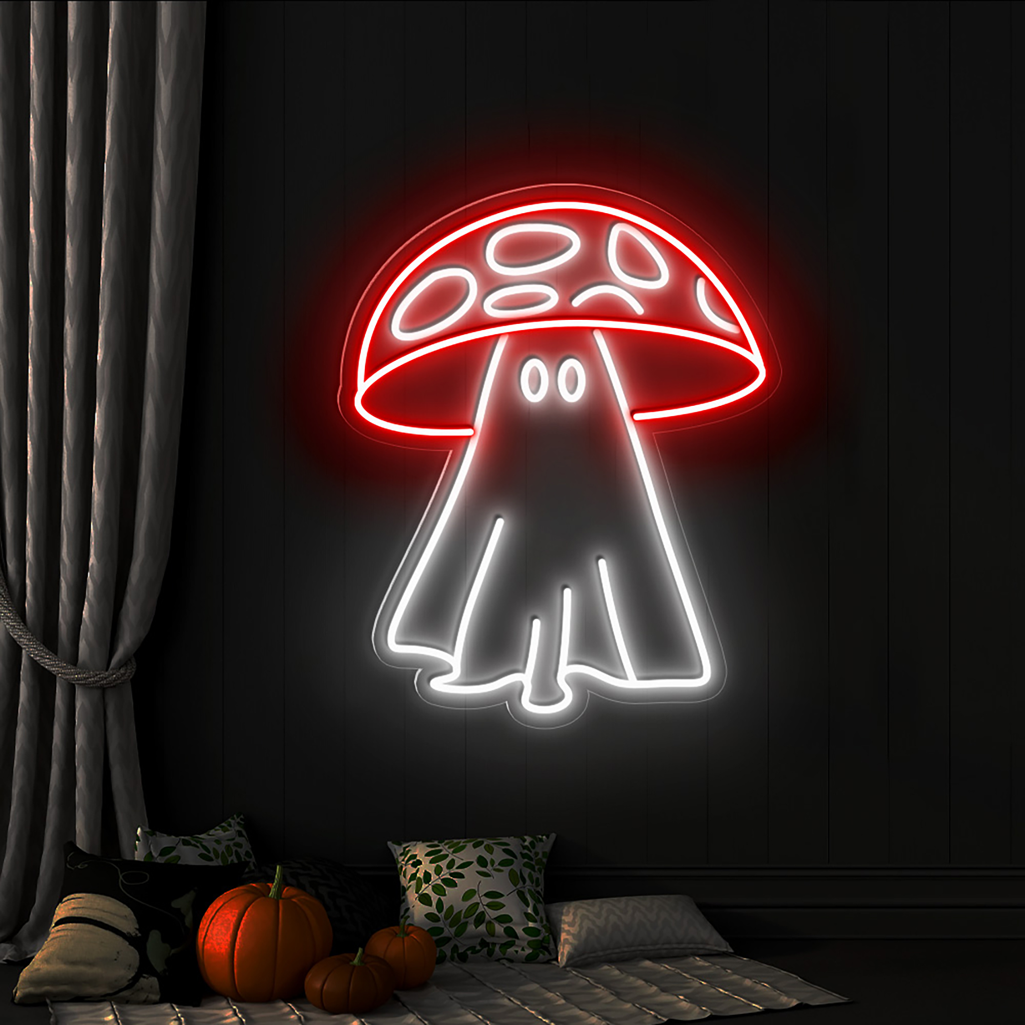 Mushroom Ghost Neon Sign Halloween Wall Art Decor