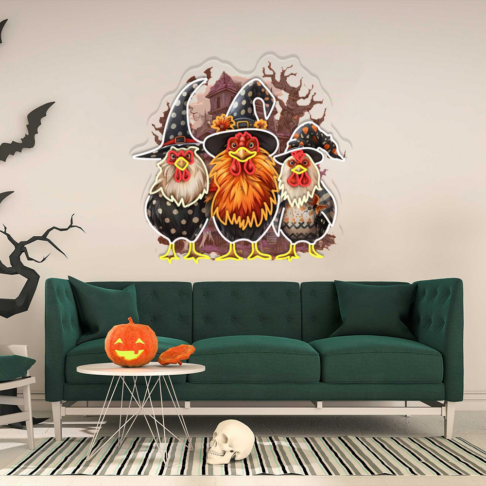 Ghost Chicken UV Sign Halloween Wall Decor