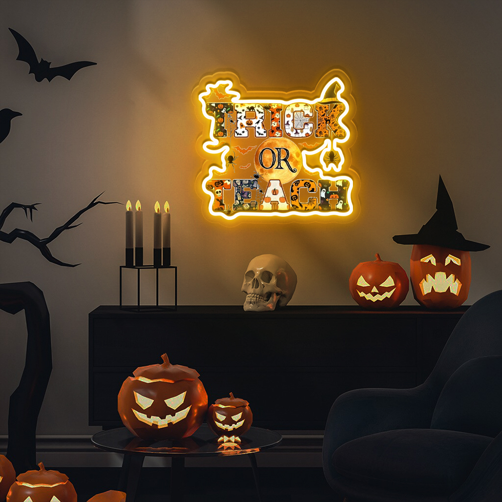 Trick Or Teach UV Sign Halloween Decor