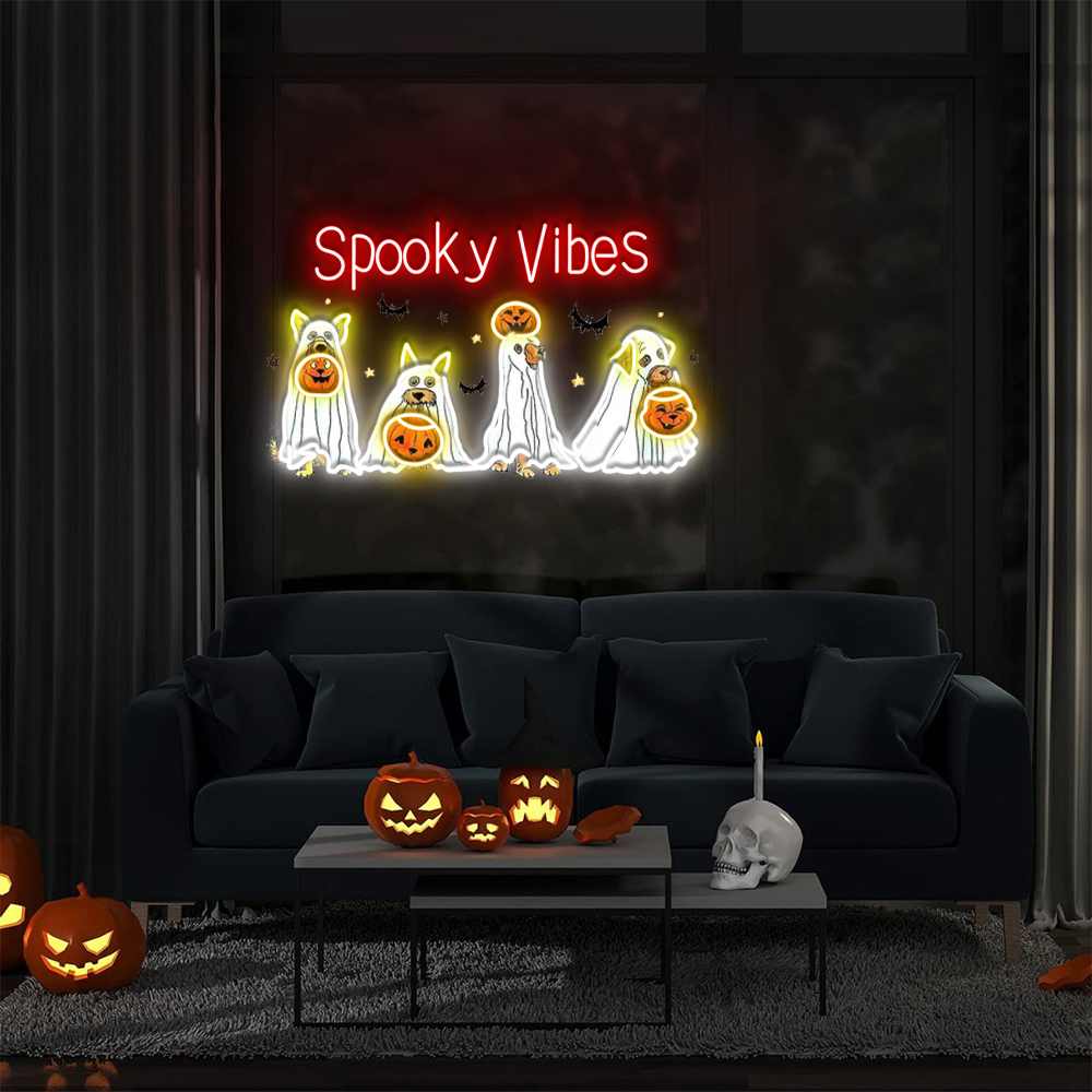 Spooky Vibes Ghost UV Sign Halloween Wall Art Sign Decor