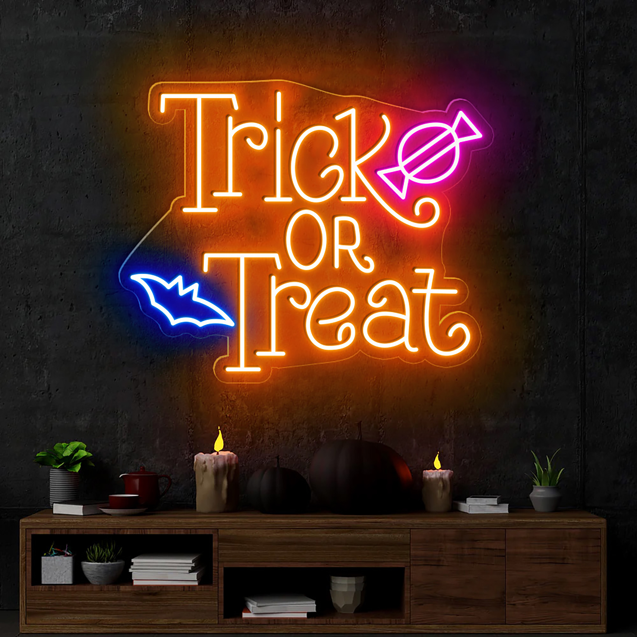 Trick OR Treat Neon Sign Hanging Wall Art Decor