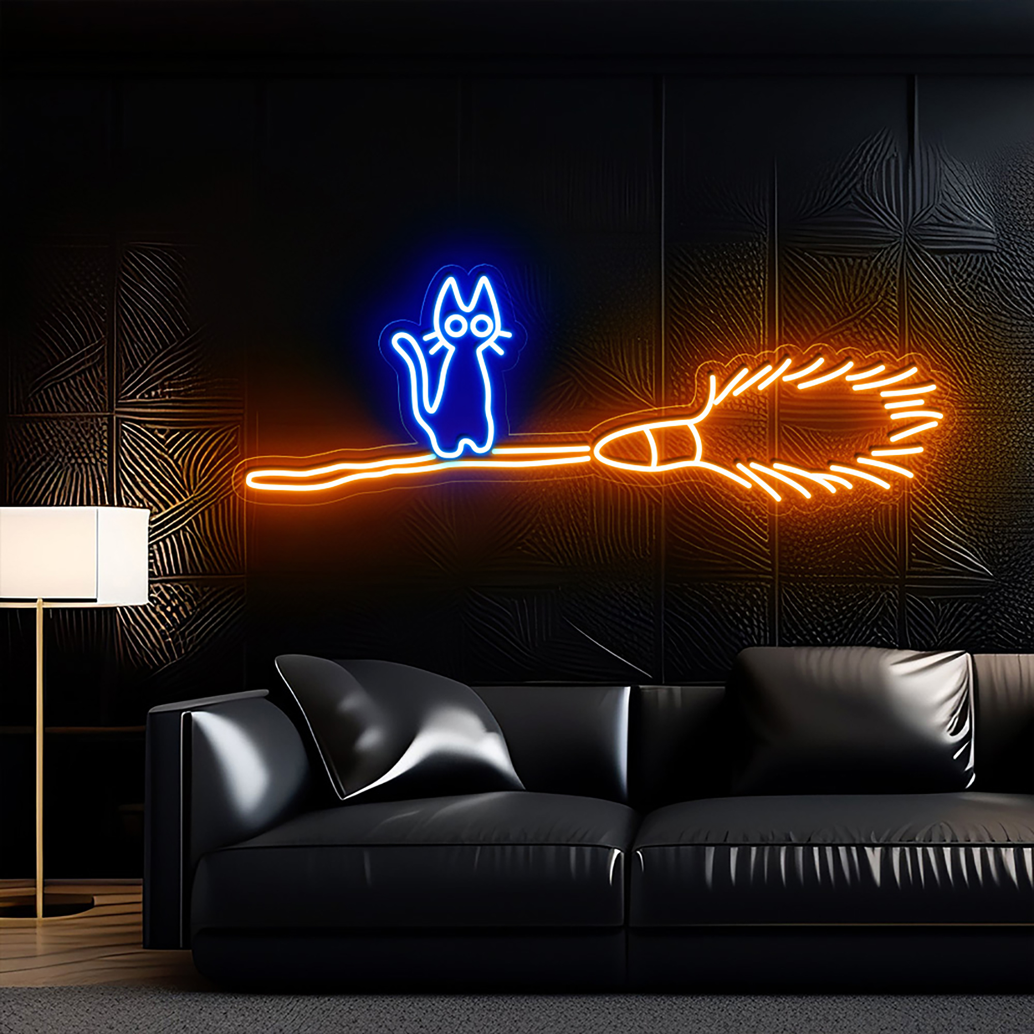 Cat Riding A Broom Neon Sign Halloween Decor