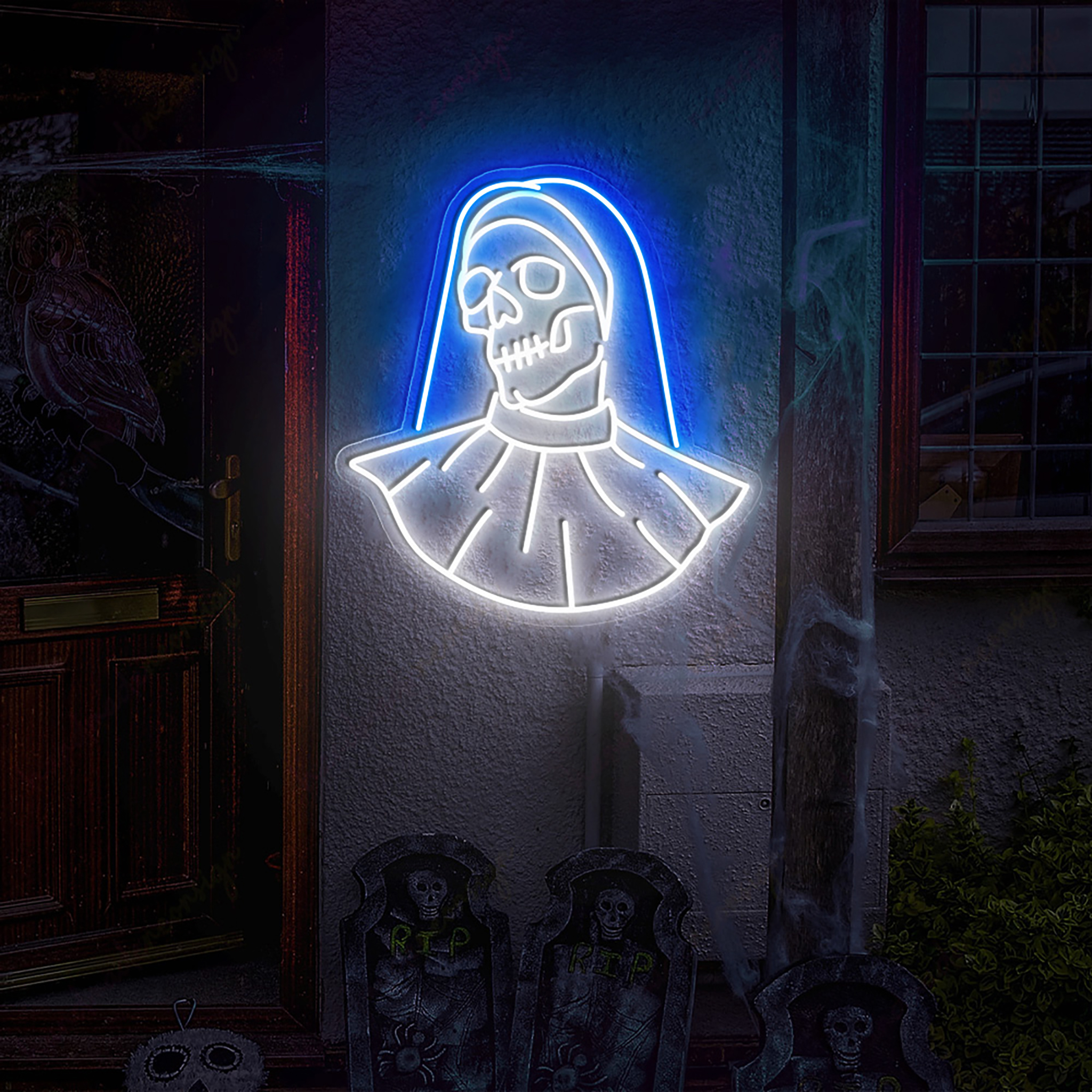 Nun Girl Skull Head Ghost Neon Sign Halloween Wall Decoration