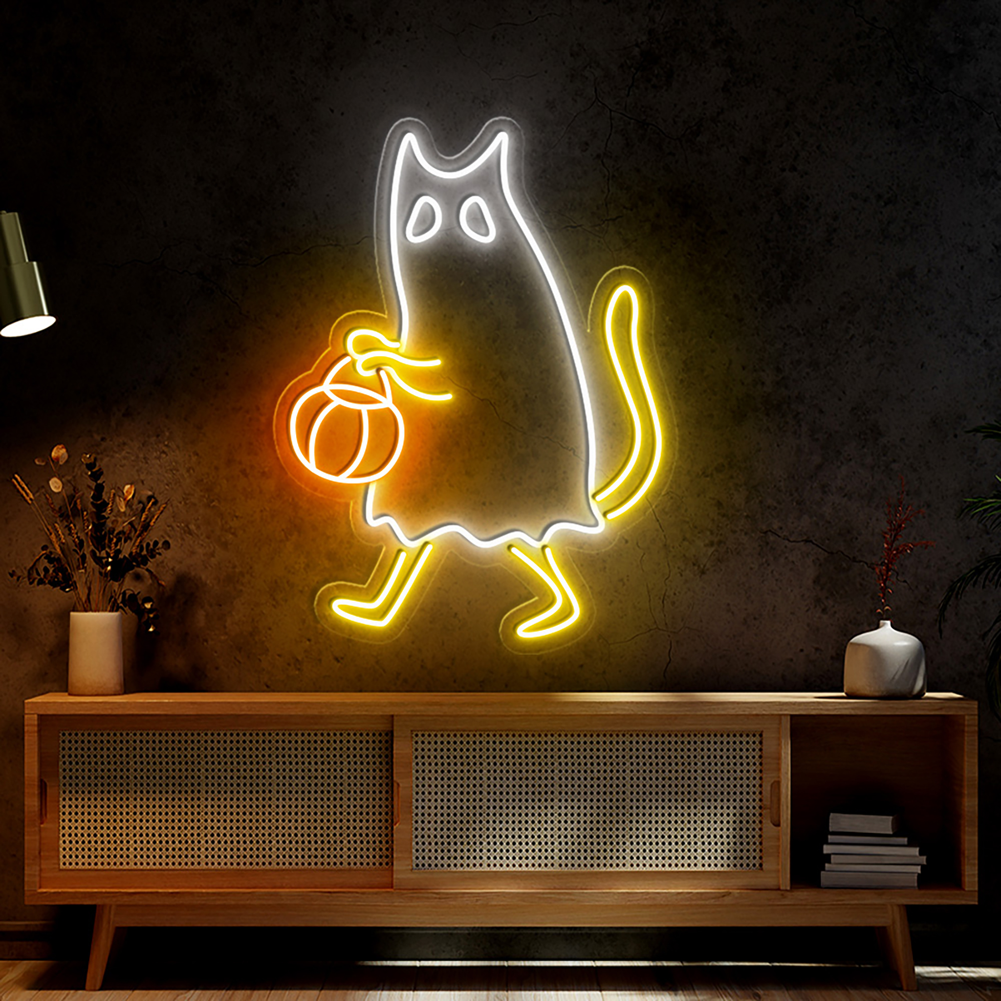 Ghost Cat Neon Sign Halloween Wall Art Decor