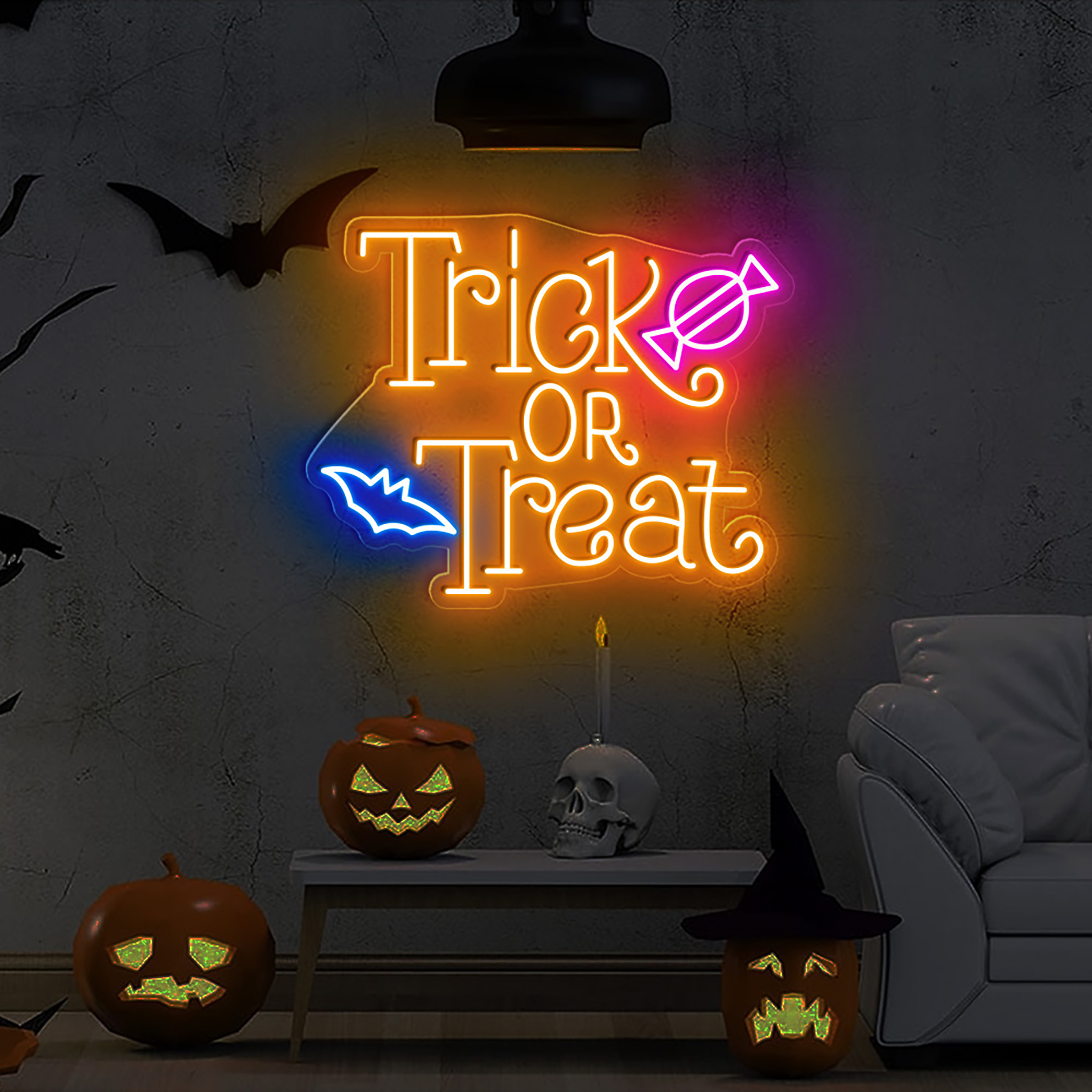 Trick OR Treat Neon Sign Hanging Wall Art Decor