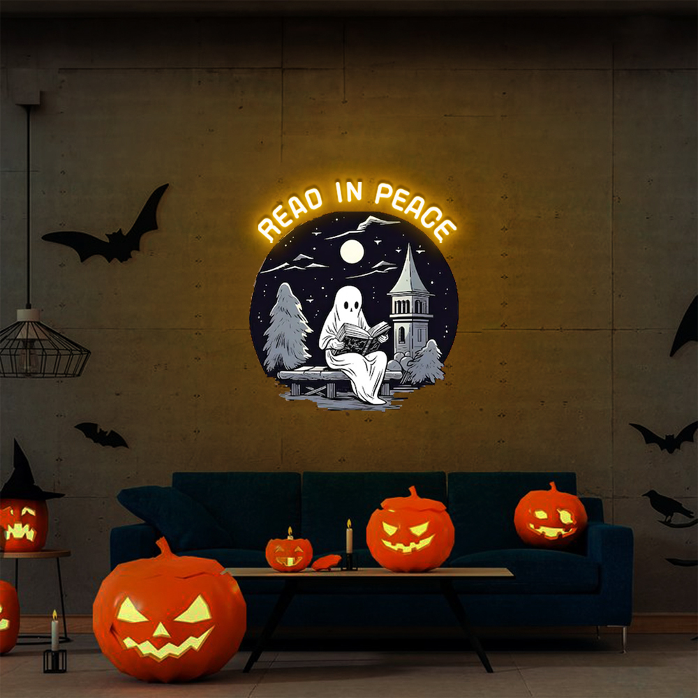 Ghost Read In Peace UV Sign Halloween Wall Art Decor