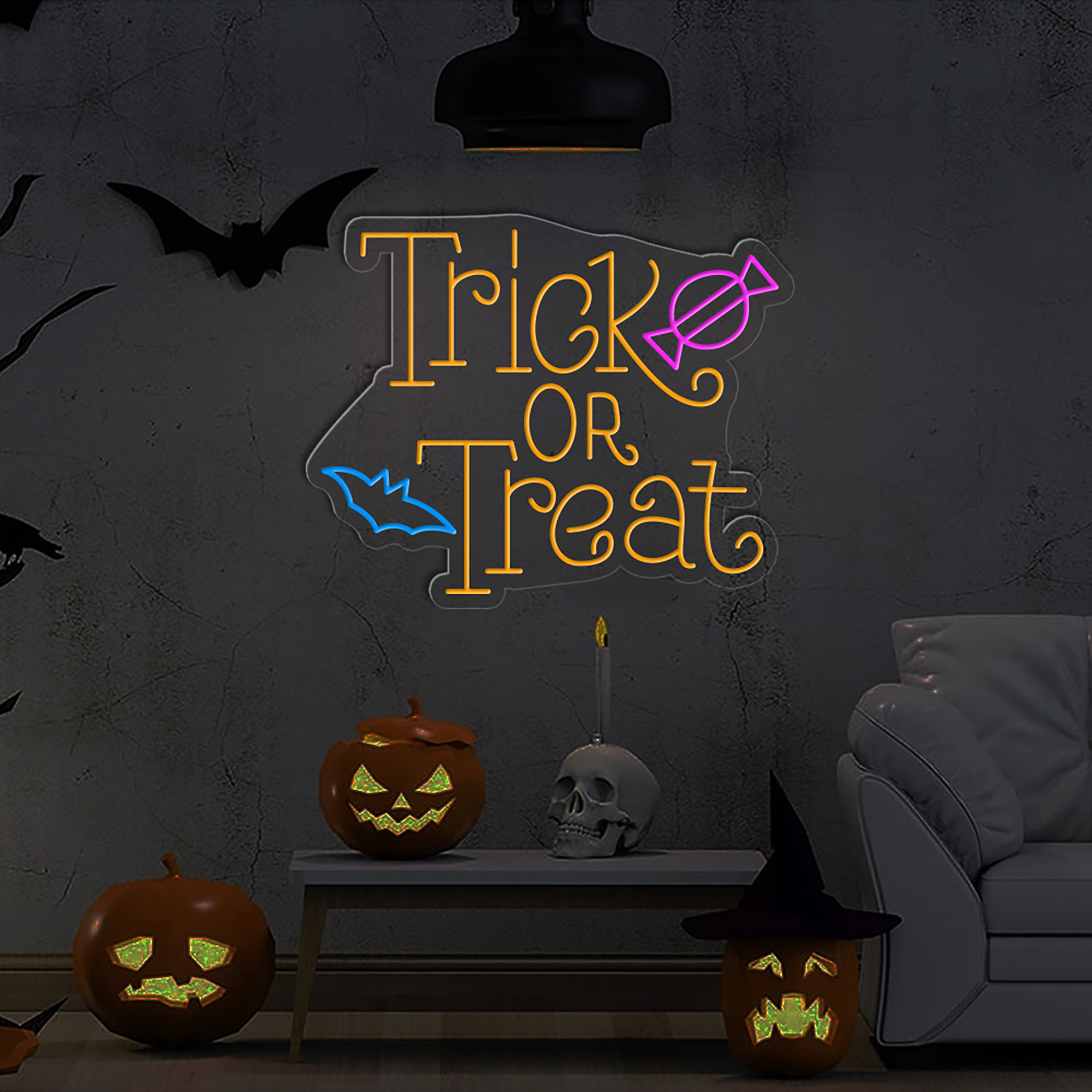 Trick OR Treat Neon Sign Hanging Wall Art Decor