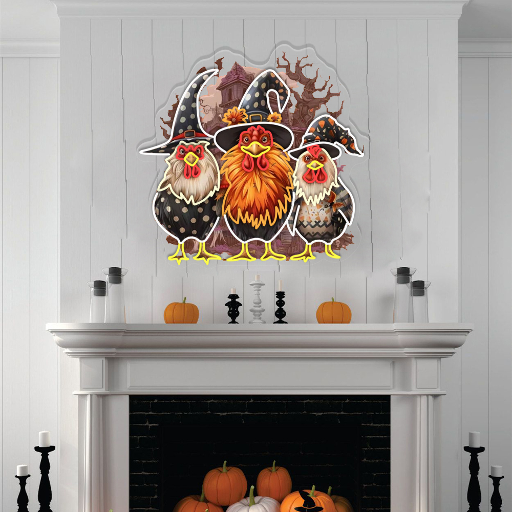 Ghost Chicken UV Sign Halloween Wall Decor