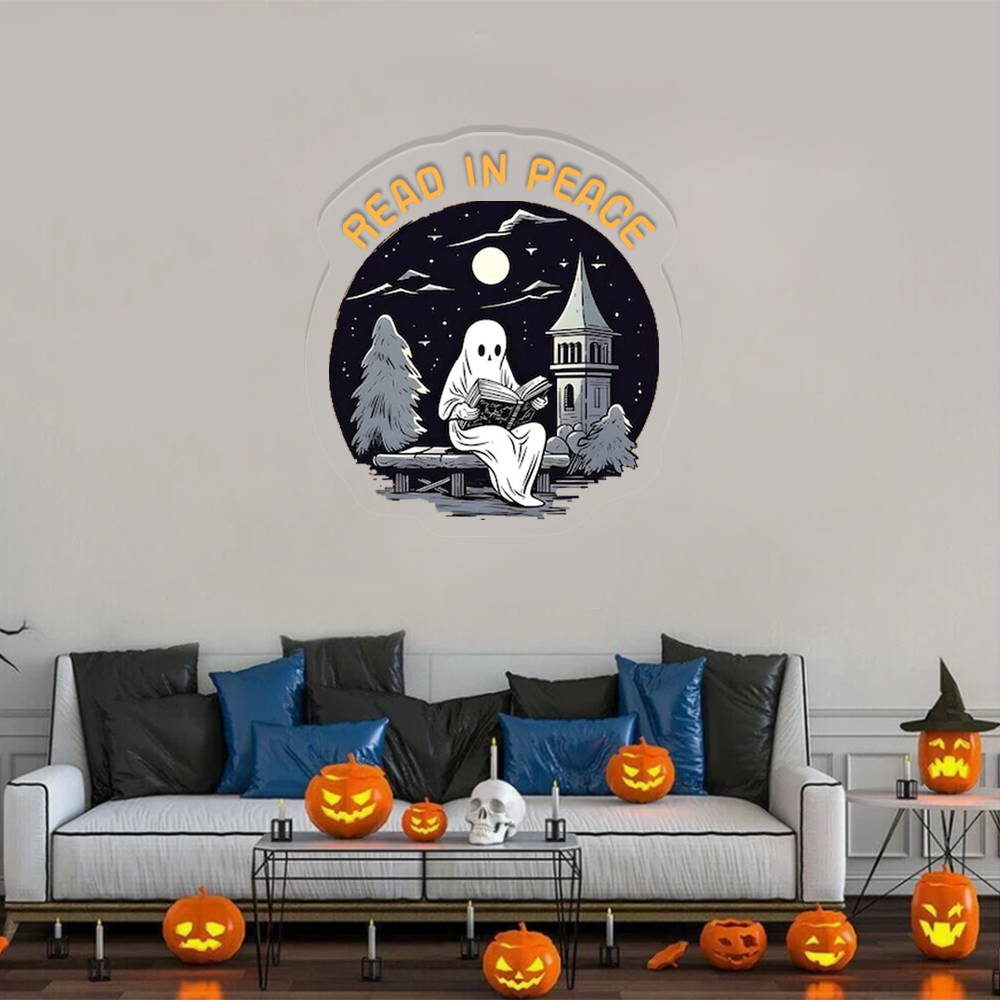 Ghost Read In Peace UV Sign Halloween Wall Art Decor