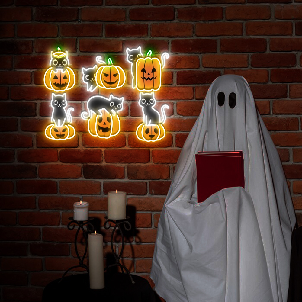 Ghost Pumpkin UV Sign Halloween Hanging Wall Decor