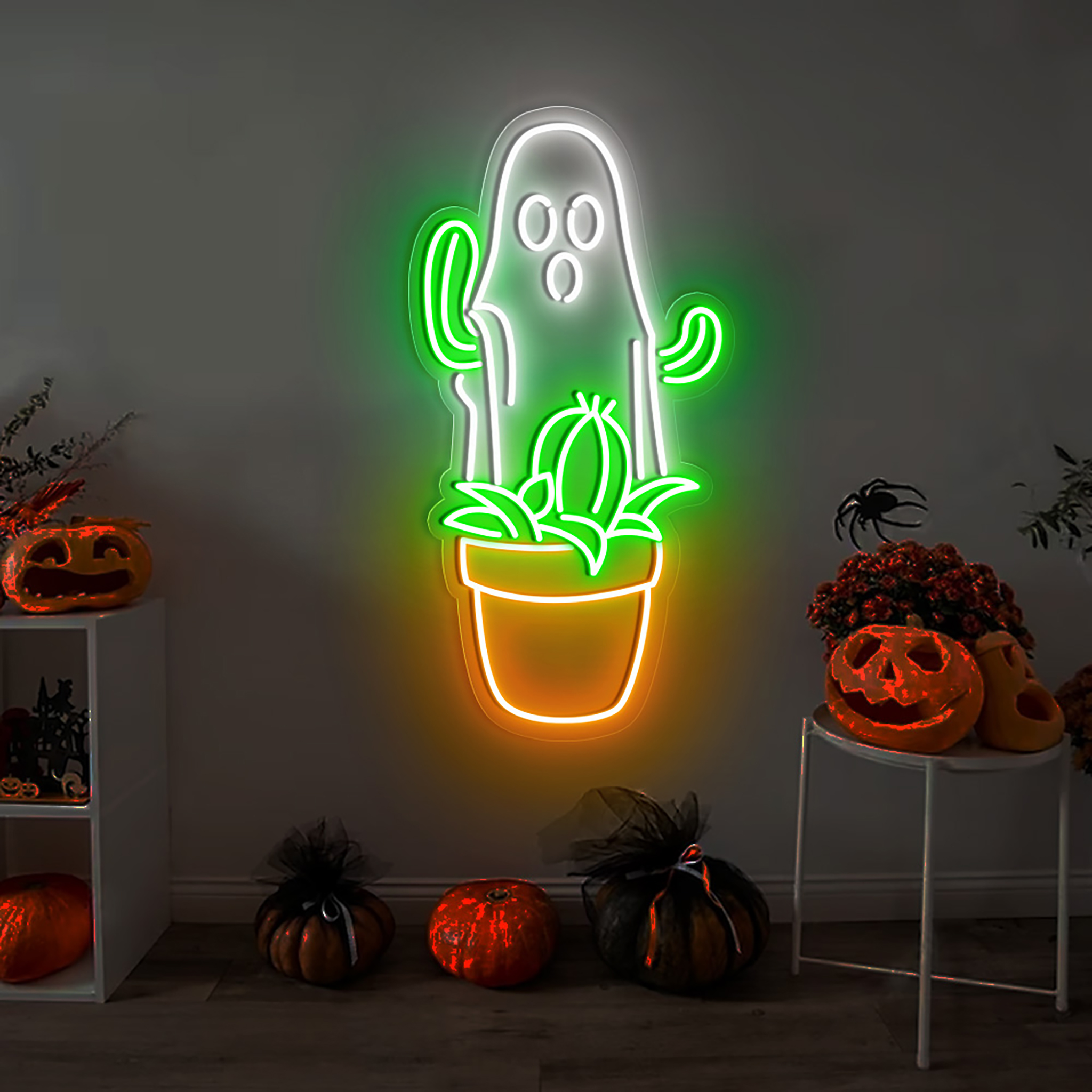 Ghost With Cactus Neon Sign Halloween Party Decor