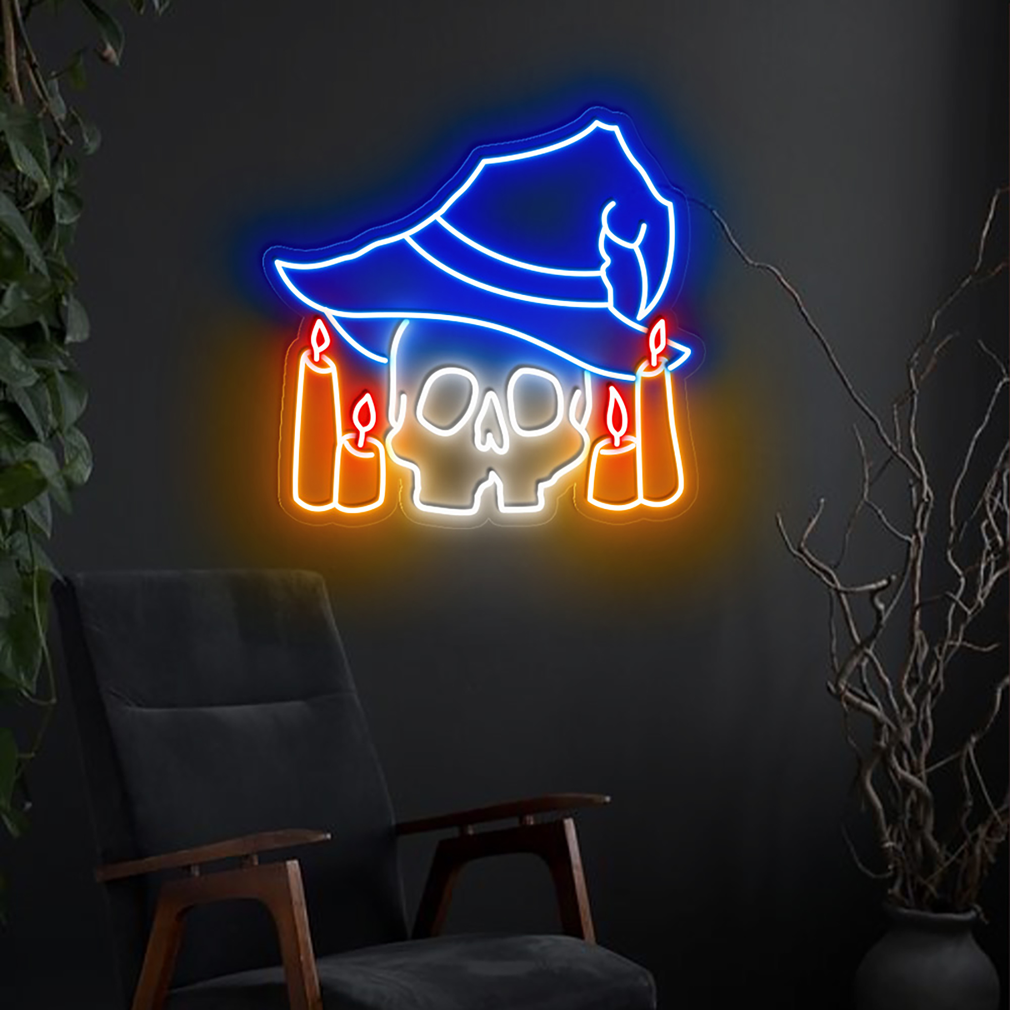 Witch Skull Neon Sign Halloween Party Decor