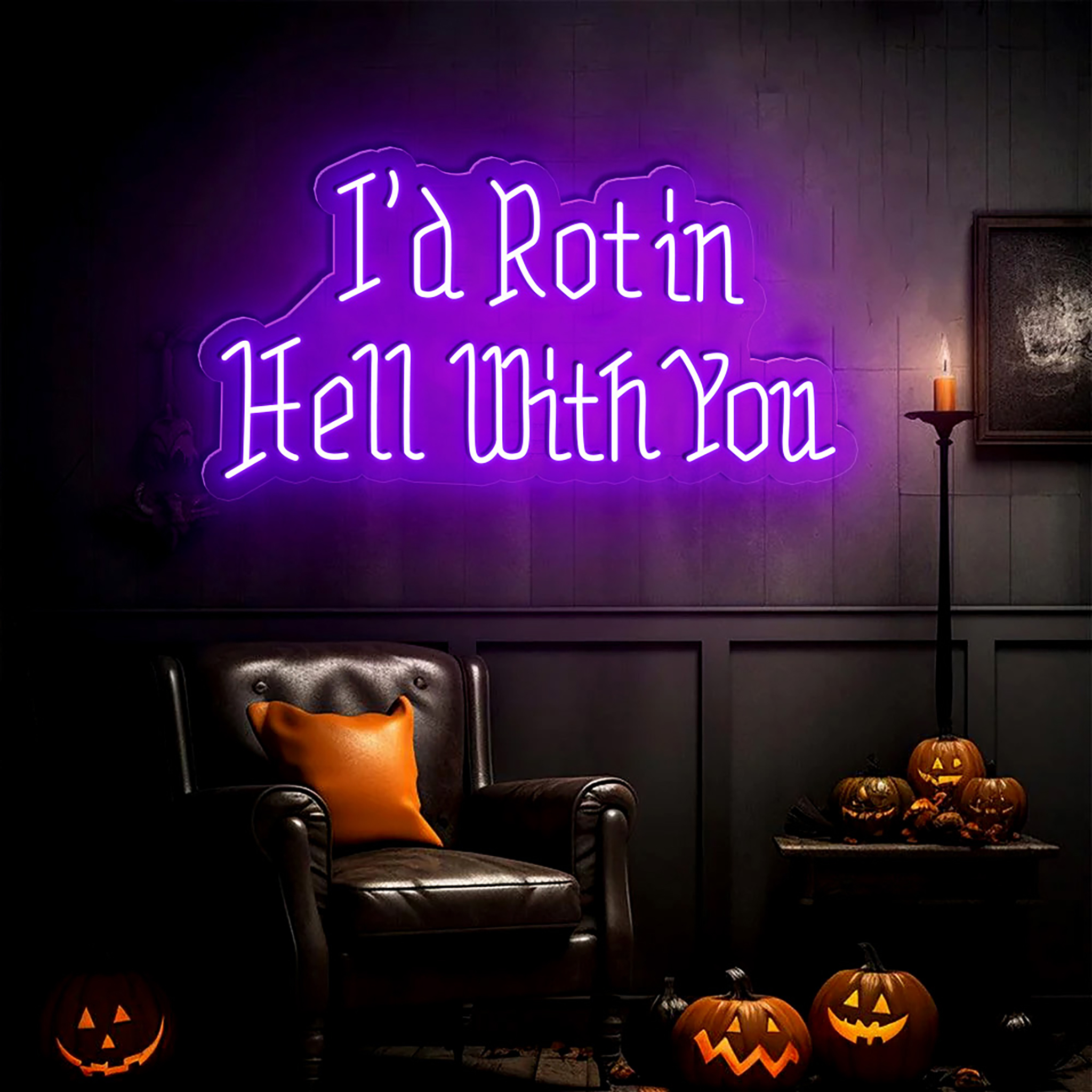 I’d Rot in Hell with You Neon Sign Neon Sign Halloween Party Decorations