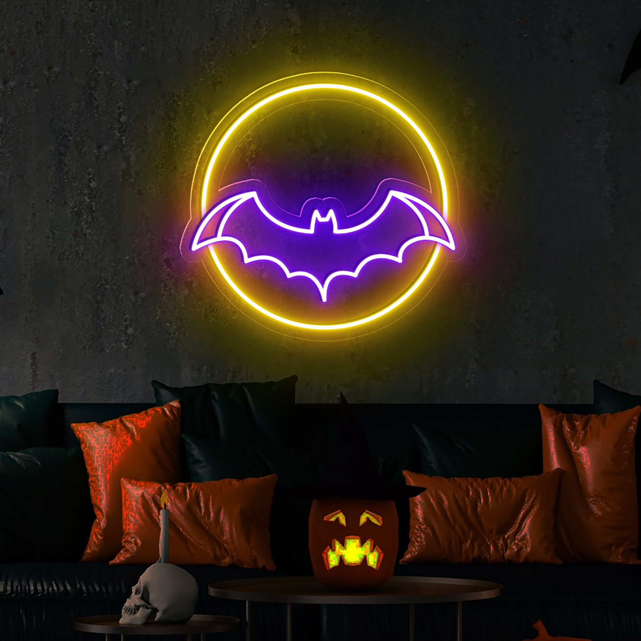 Bat And Moon Neon Sign Halloween Party Decor