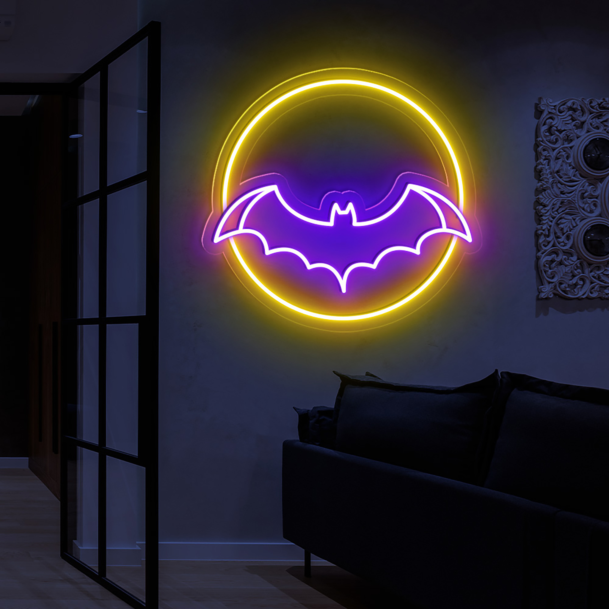 Bat And Moon Neon Sign Halloween Party Decor