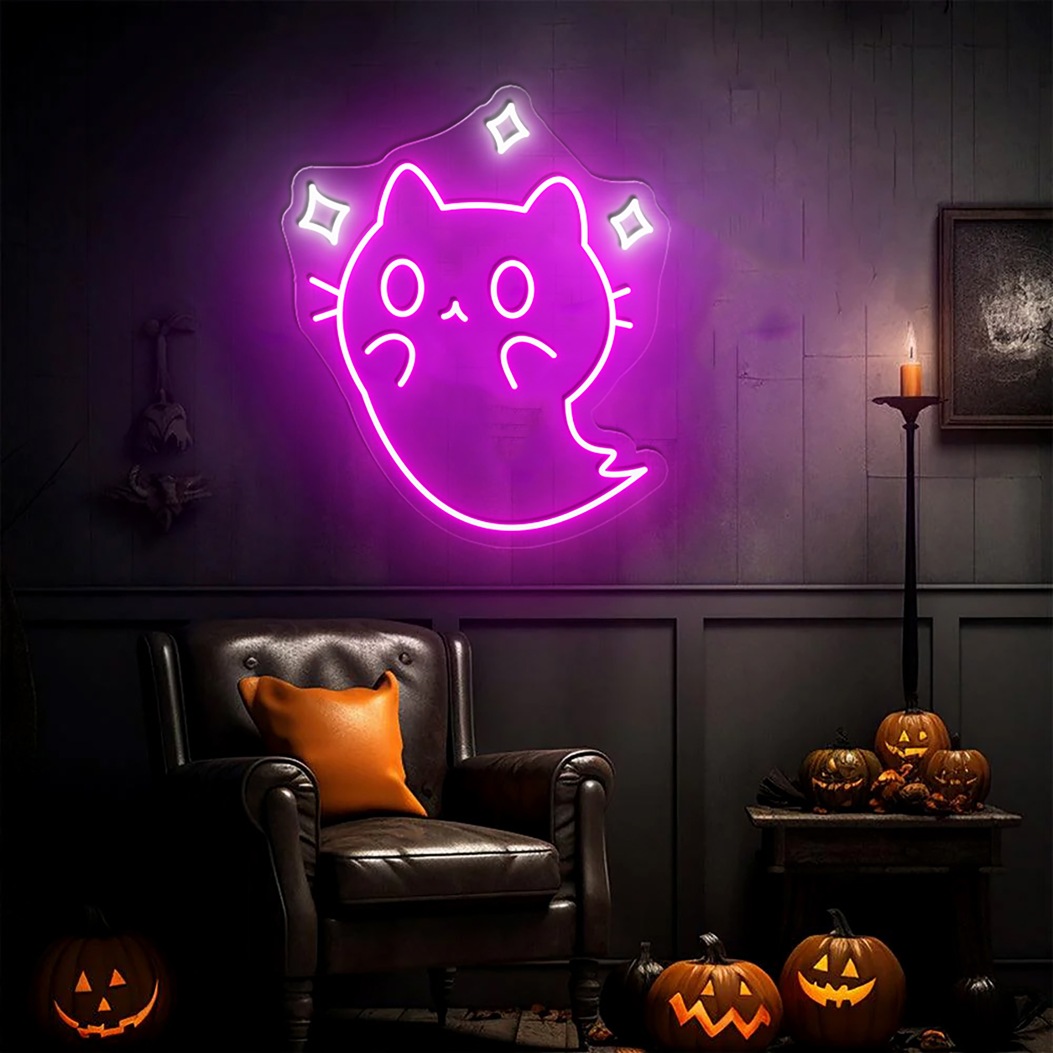 Halloween Cat Neon Sign Hanging Wall Art Decor