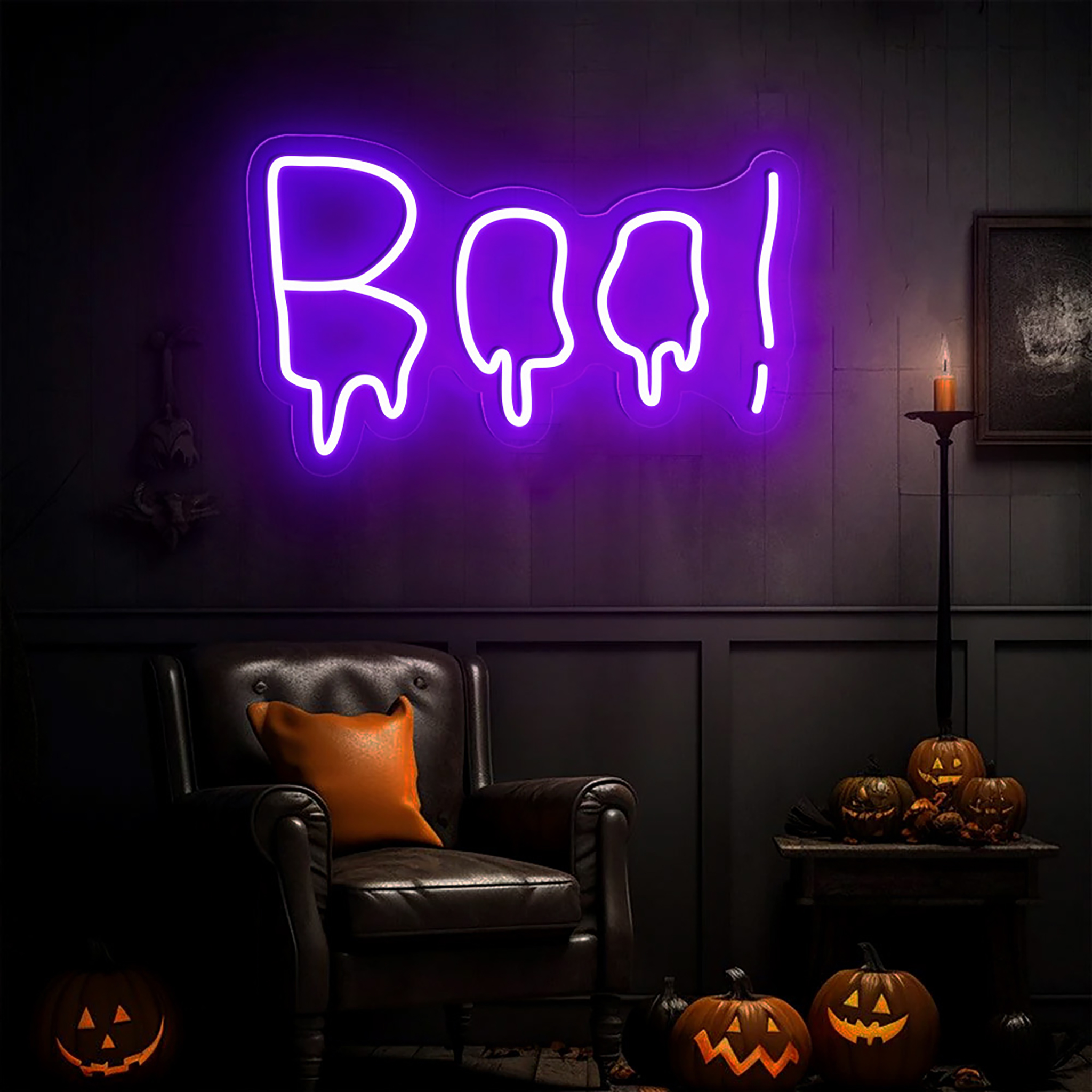 Distorted Boo Neon Sign Neon Sign Halloween Party Decorations