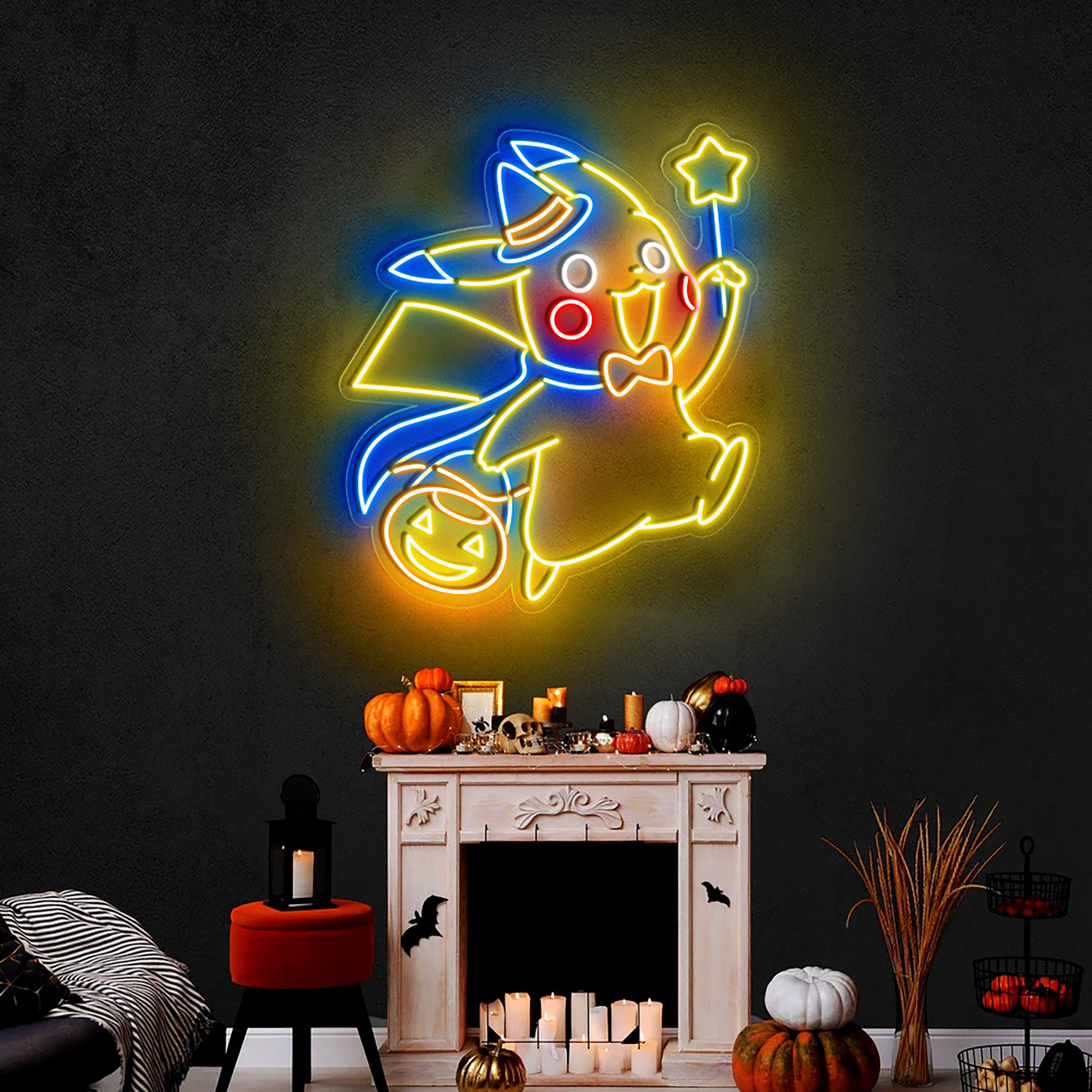 Halloween Pikachu Wizard Neon Sign Hanging Wall Art Decor