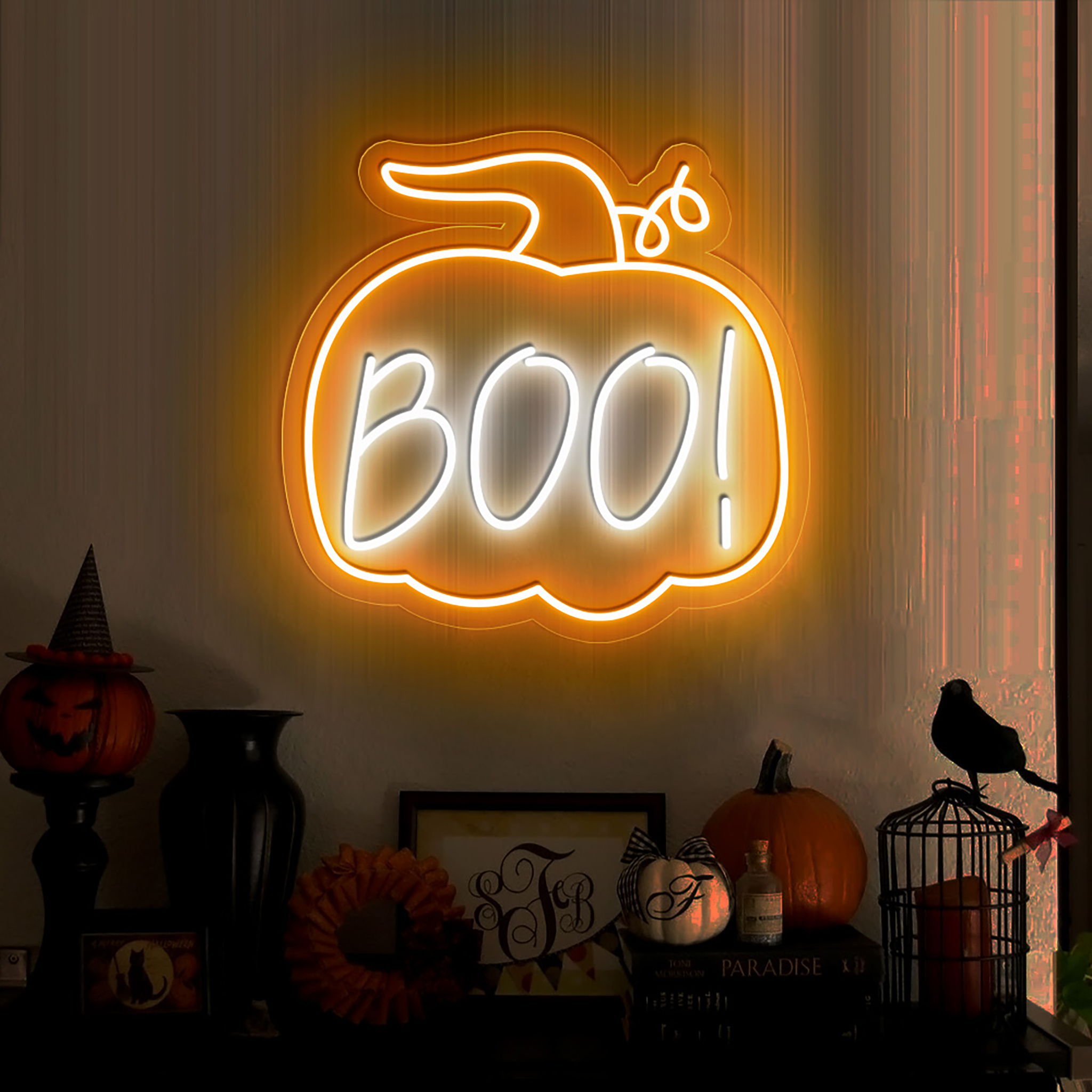 Boo Pumpkin Neon Sign Hanging Wall Art Decor