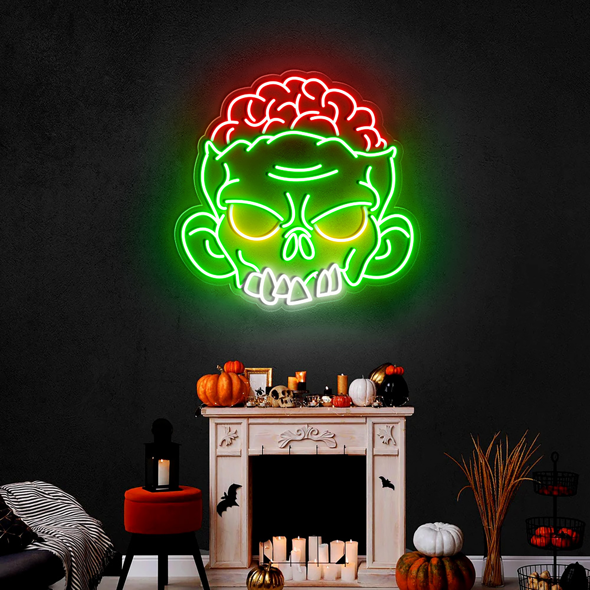 Green Zombie Neon Sign Halloween Party Decor