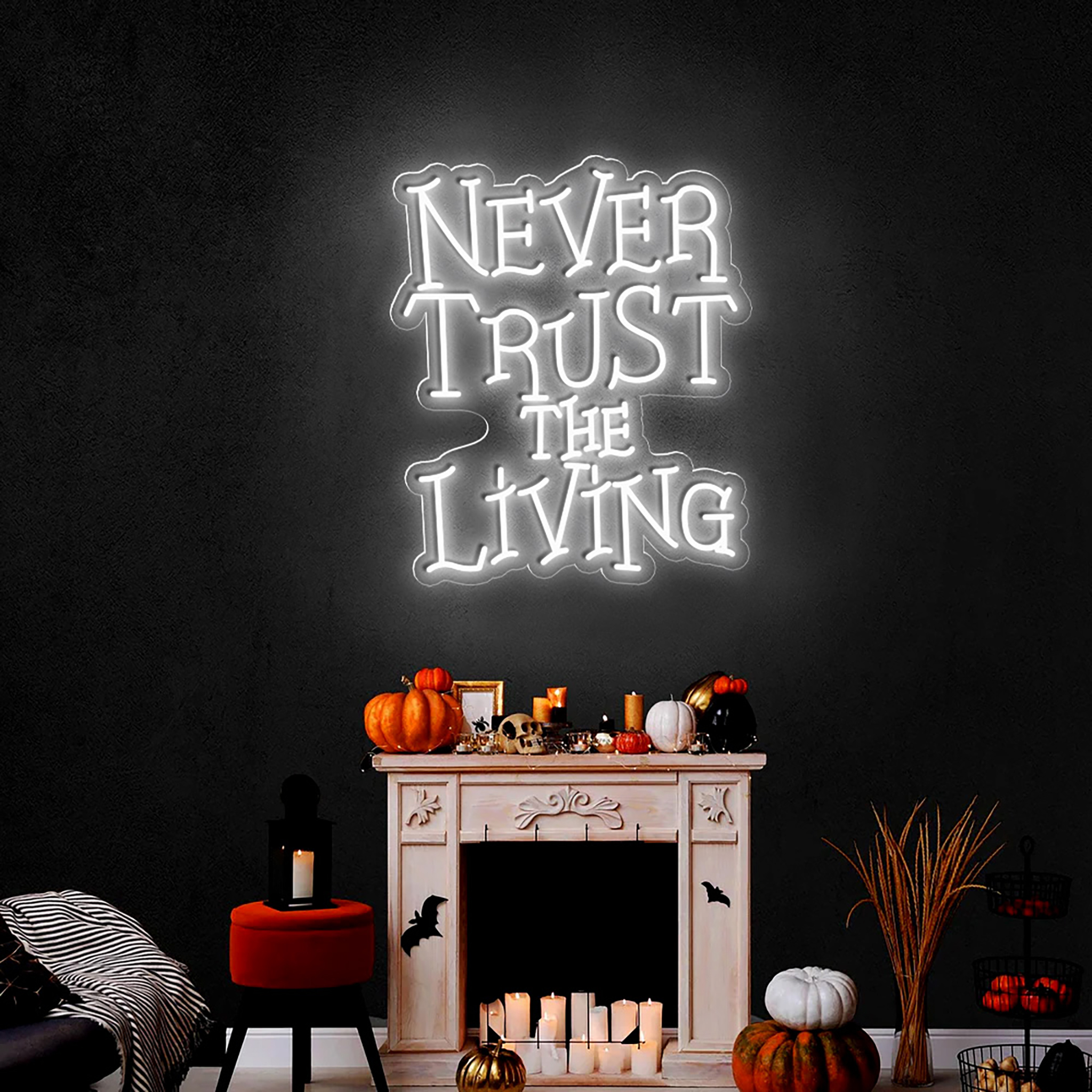 Never Trust The Living Neon Sign Halloween Wall Decor