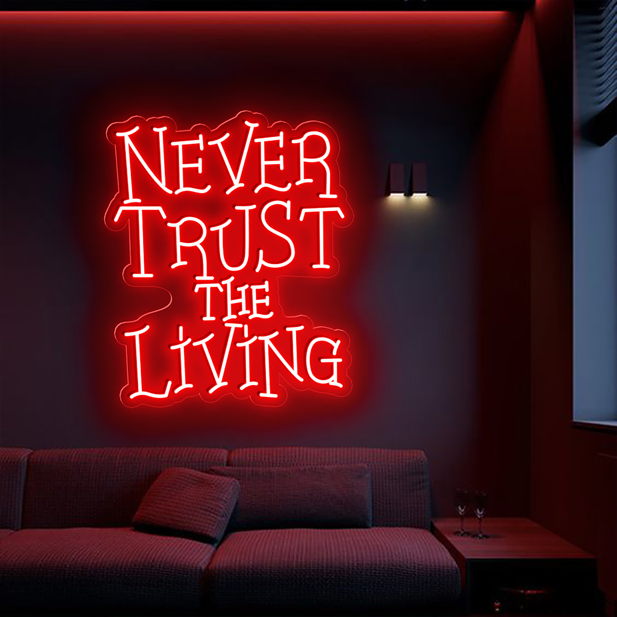 Never Trust The Living Neon Sign Halloween Wall Decor