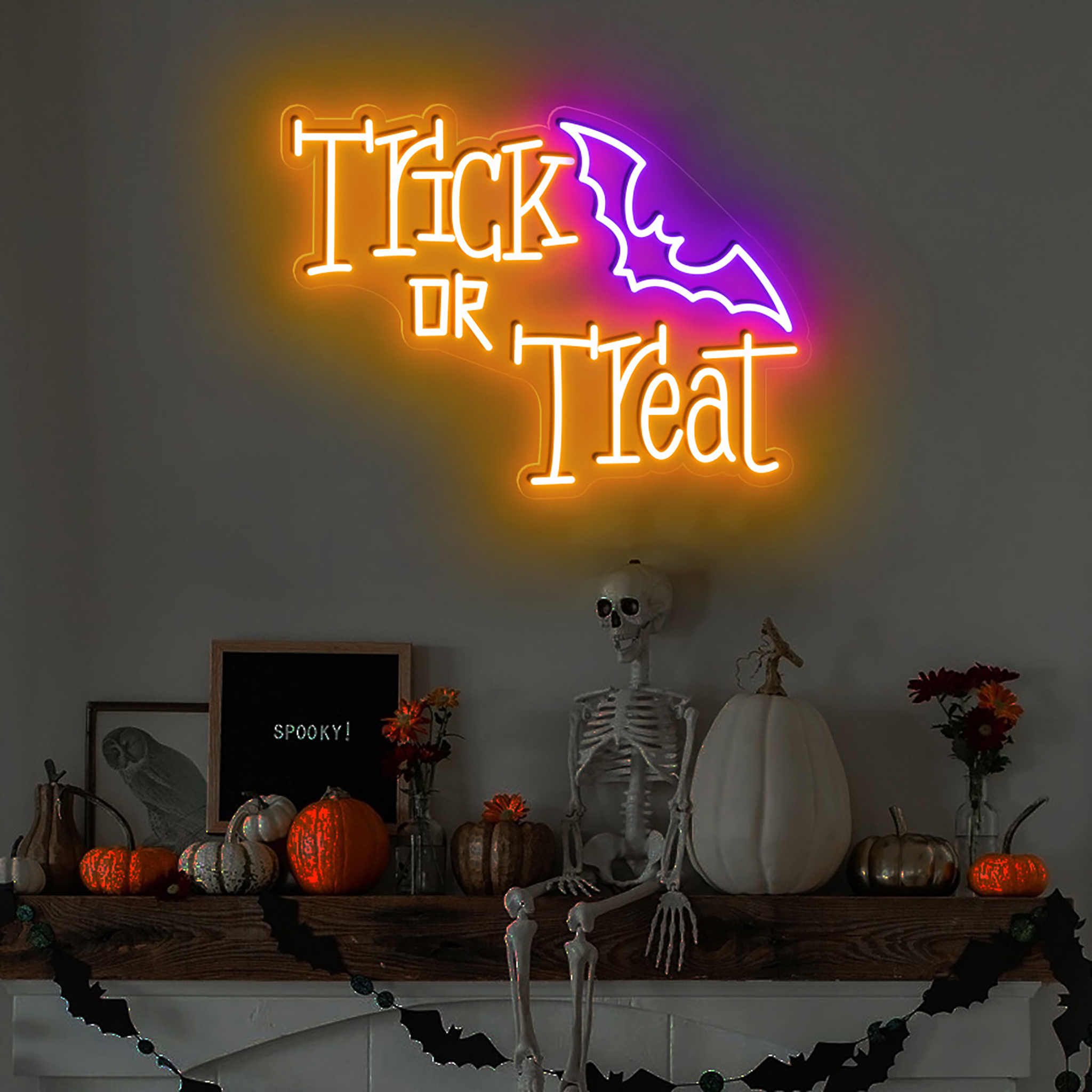 TRICK OR TREAT Neon Sign Halloween Wall Art Decor