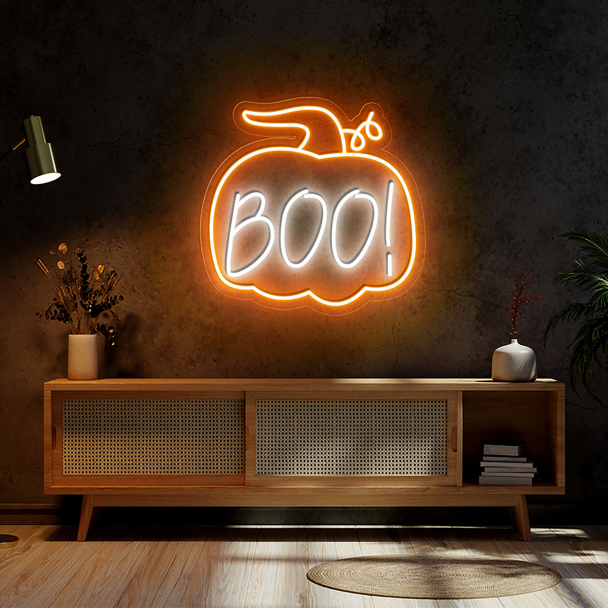 Boo Pumpkin Neon Sign Hanging Wall Art Decor