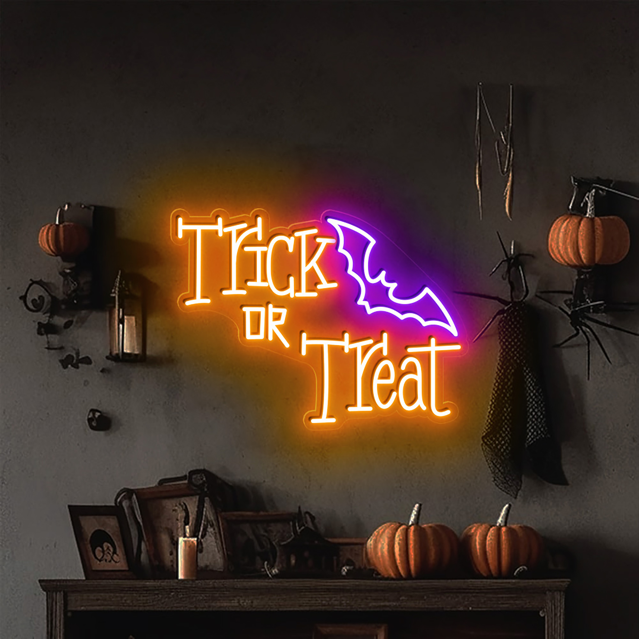 TRICK OR TREAT Neon Sign Halloween Wall Art Decor