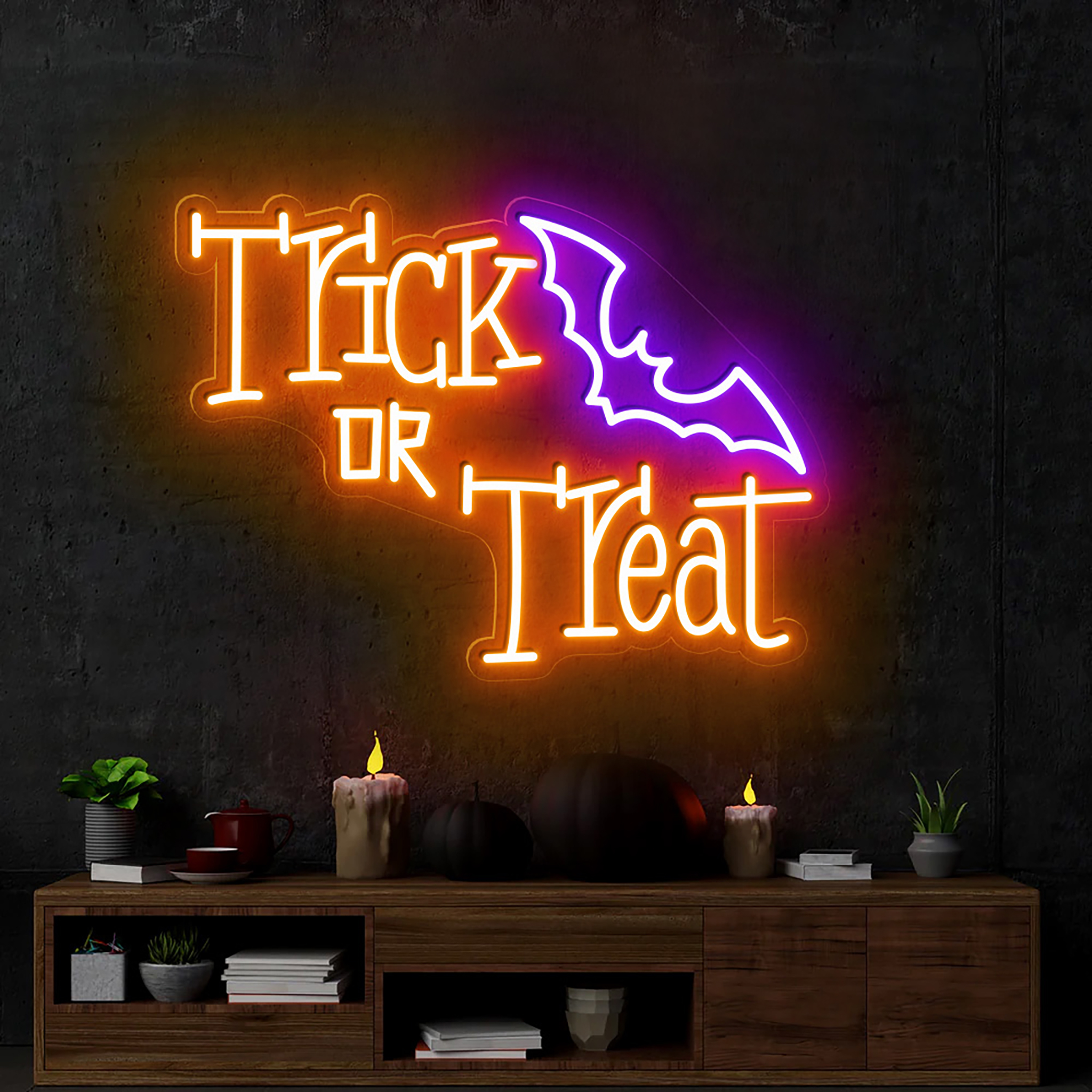 TRICK OR TREAT Neon Sign Halloween Wall Art Decor