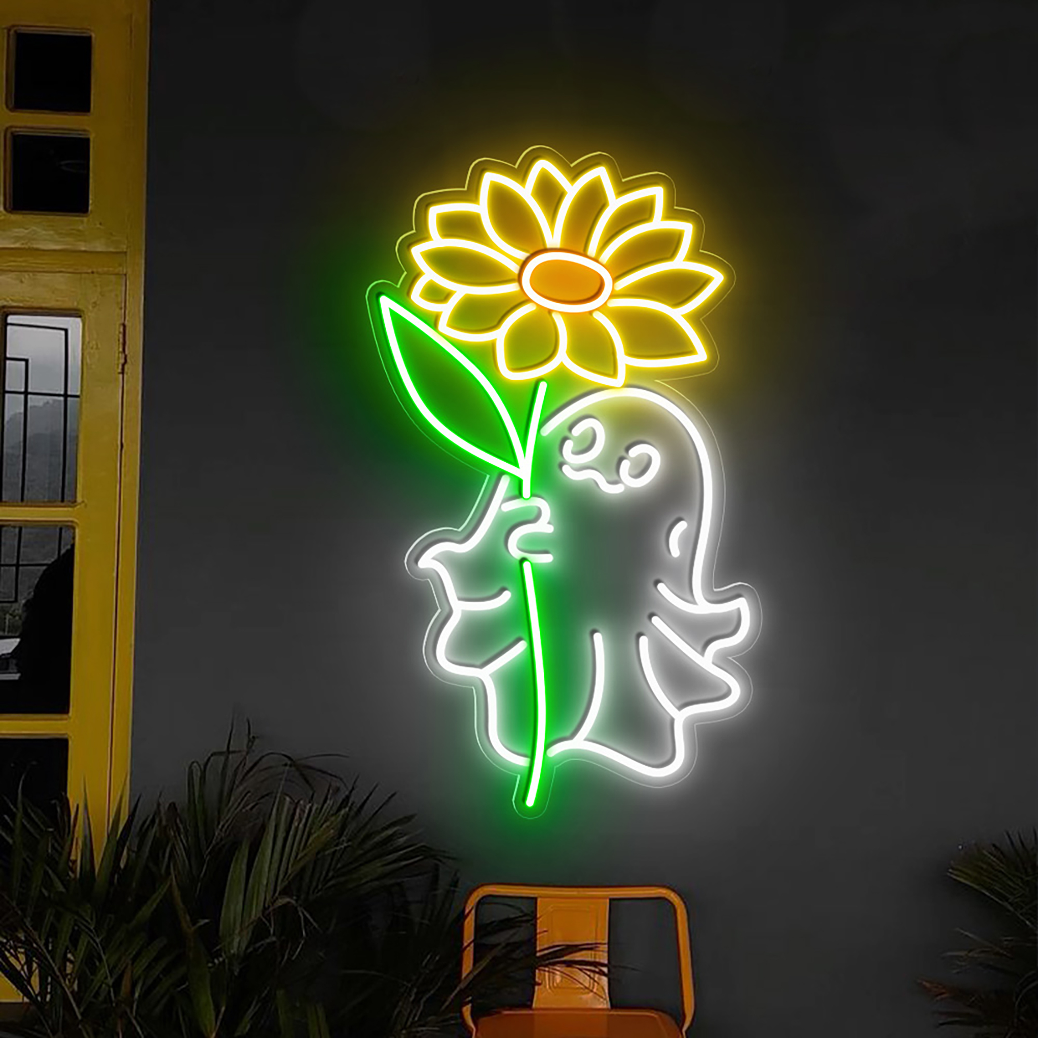 Halloween Sunflower Ghost Neon Sign Halloween Decor