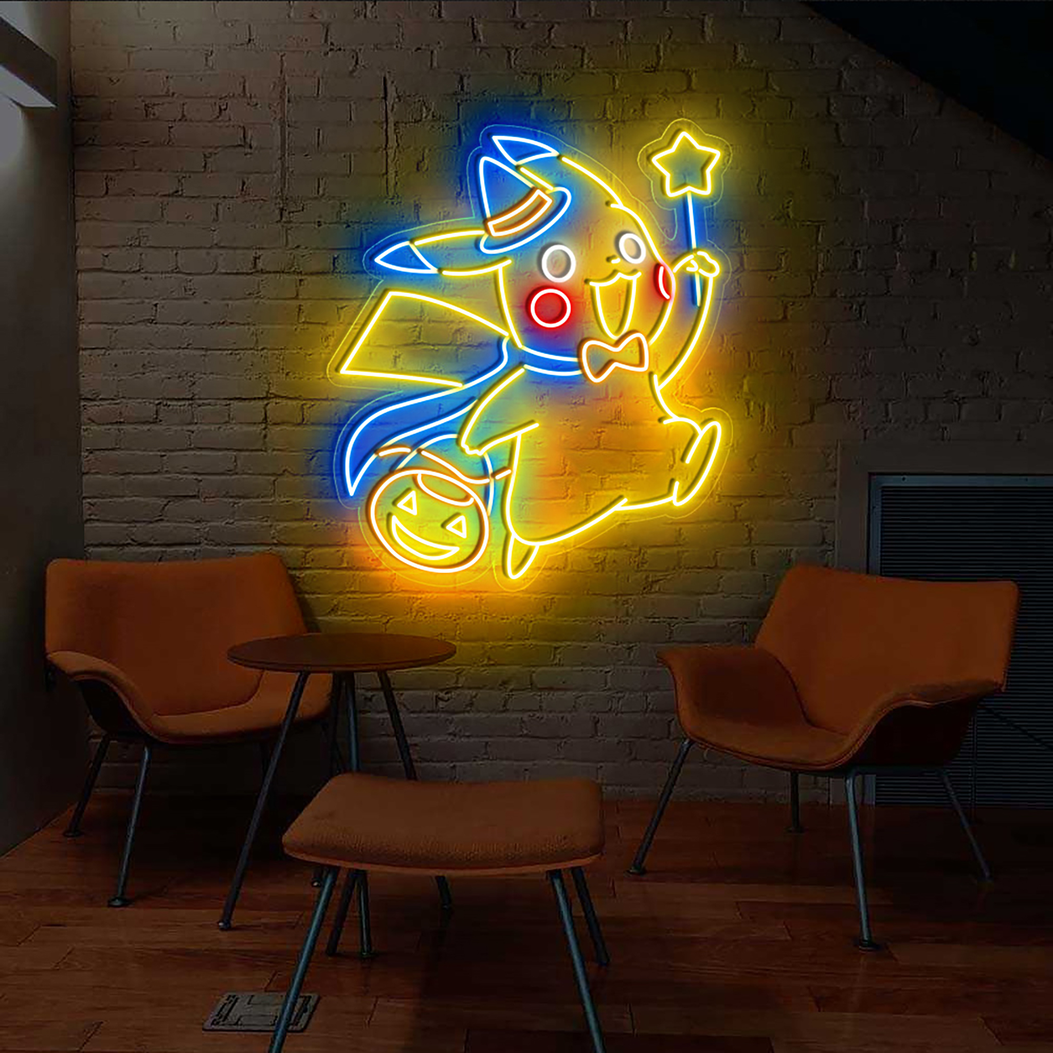 Halloween Pikachu Wizard Neon Sign Hanging Wall Art Decor