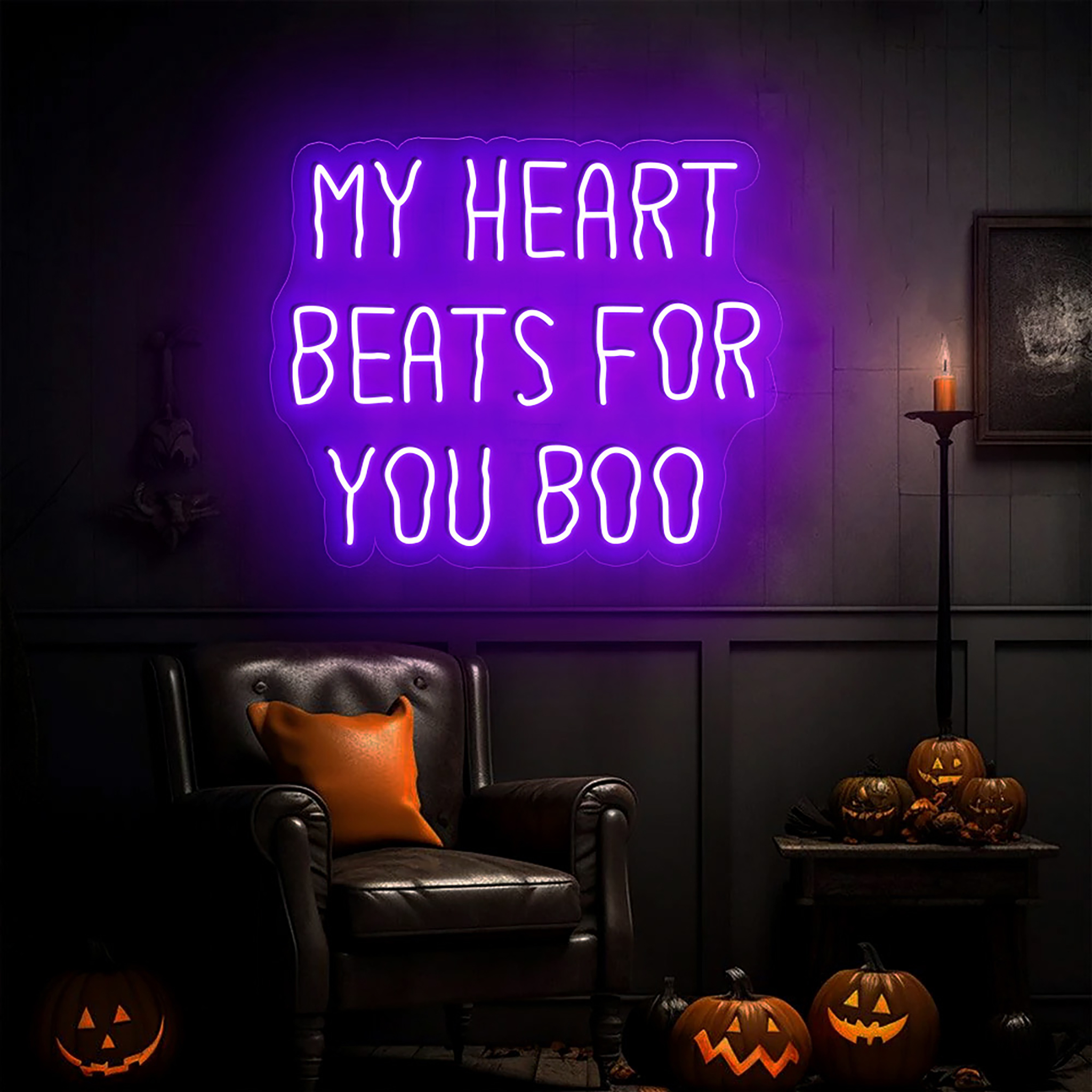 My Heart Beats For You Boo Neon Sign Halloween Wall Art Decor