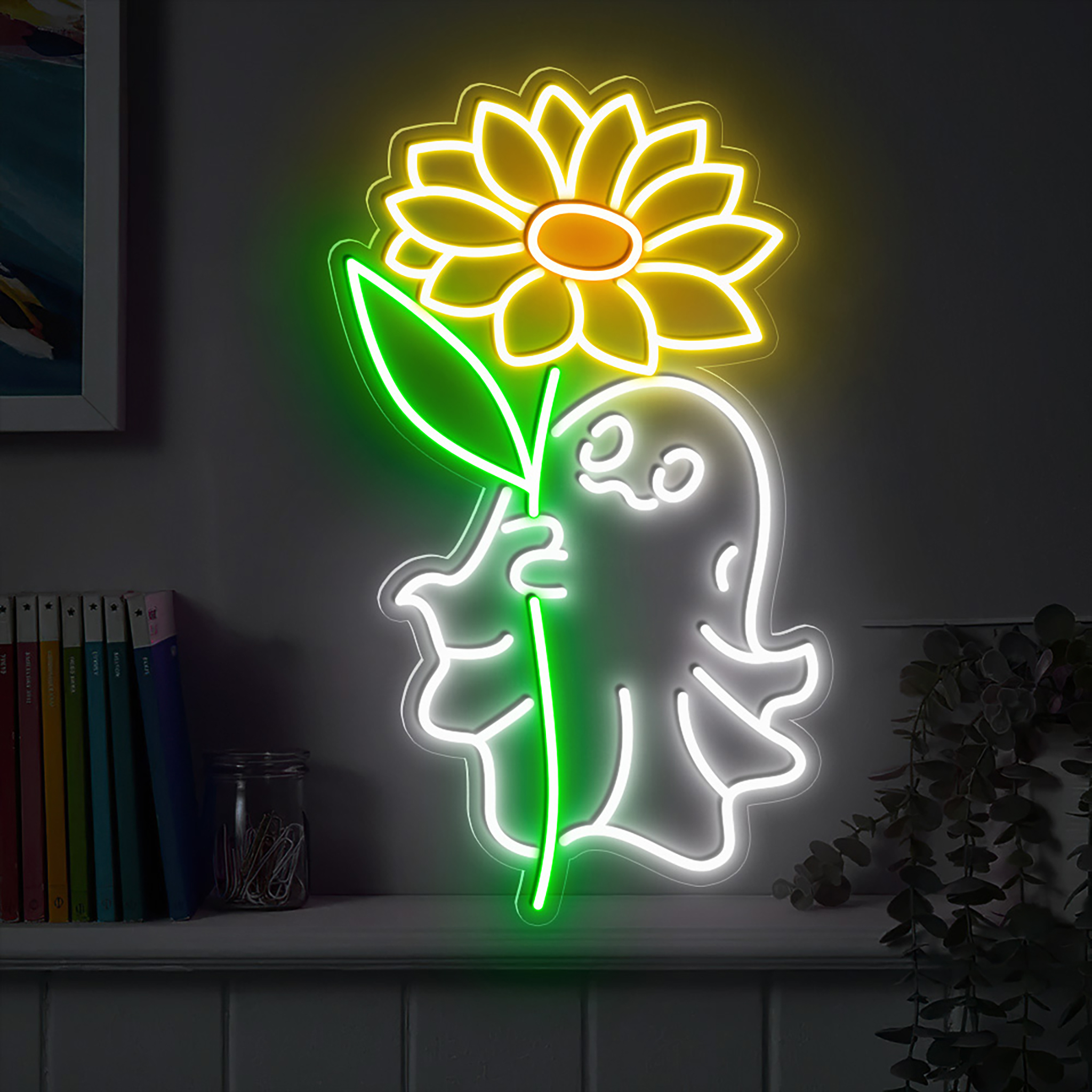 Halloween Sunflower Ghost Neon Sign Halloween Decor