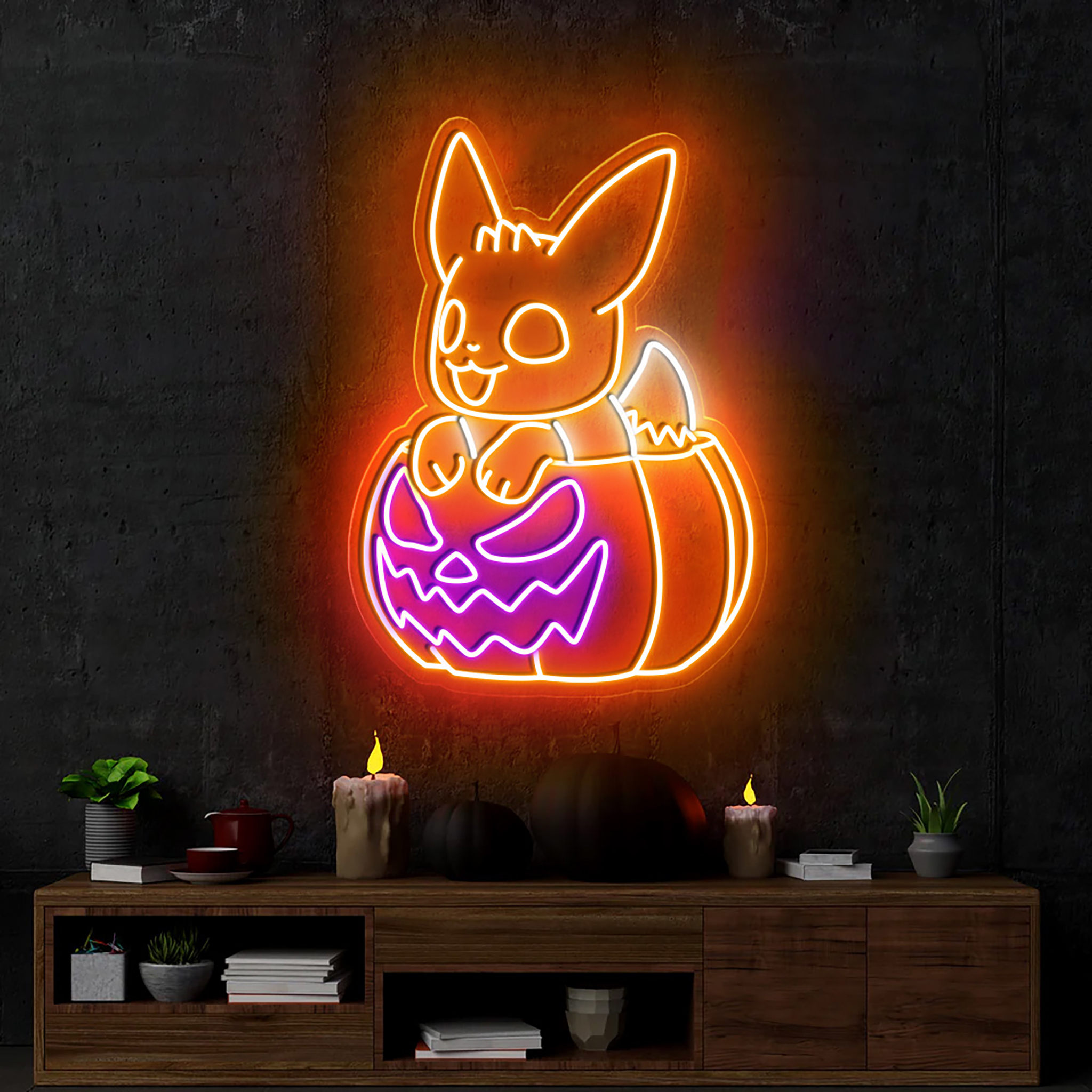 Halloween Eevee Neon Sign Halloween Wall Art Decor