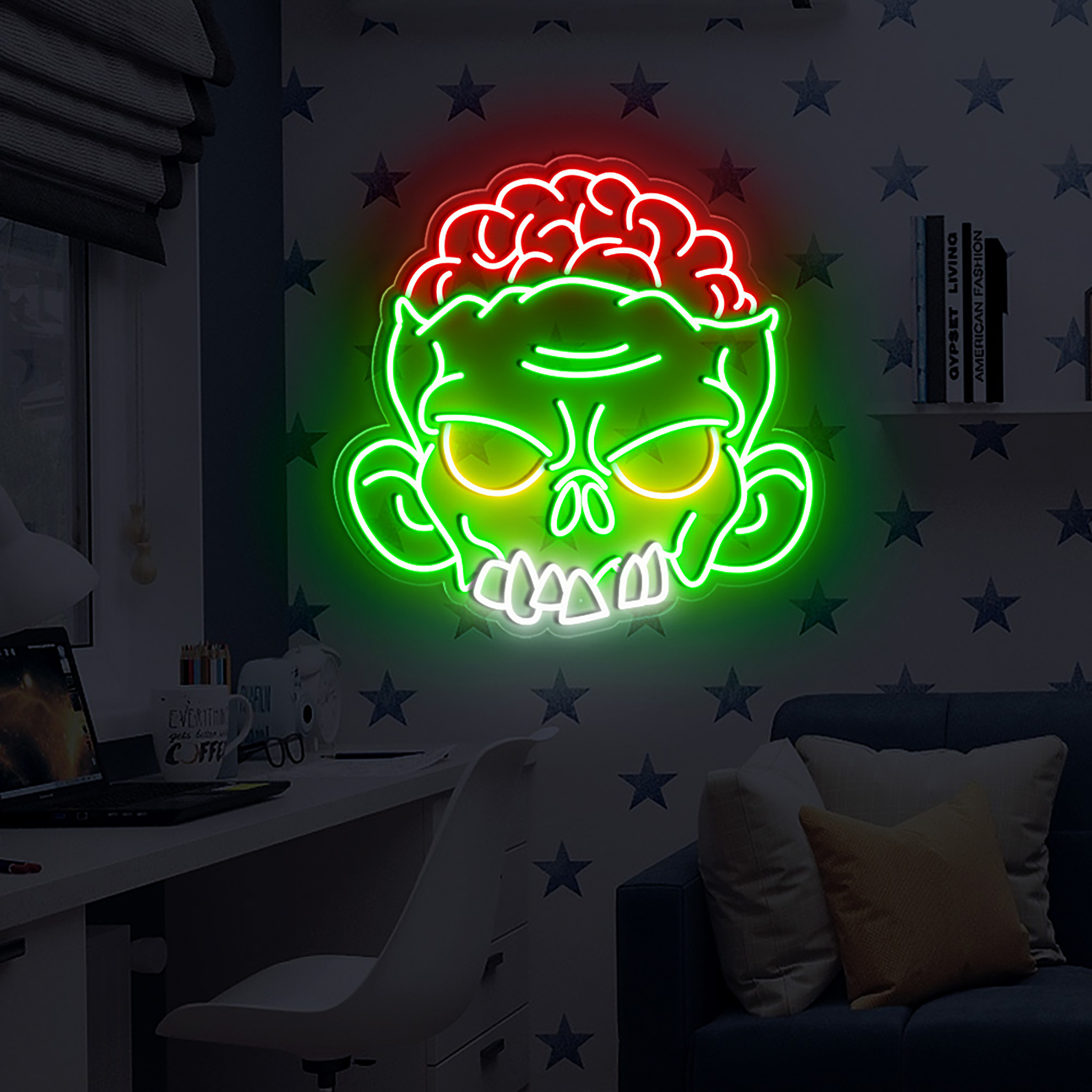 Green Zombie Neon Sign Halloween Party Decor