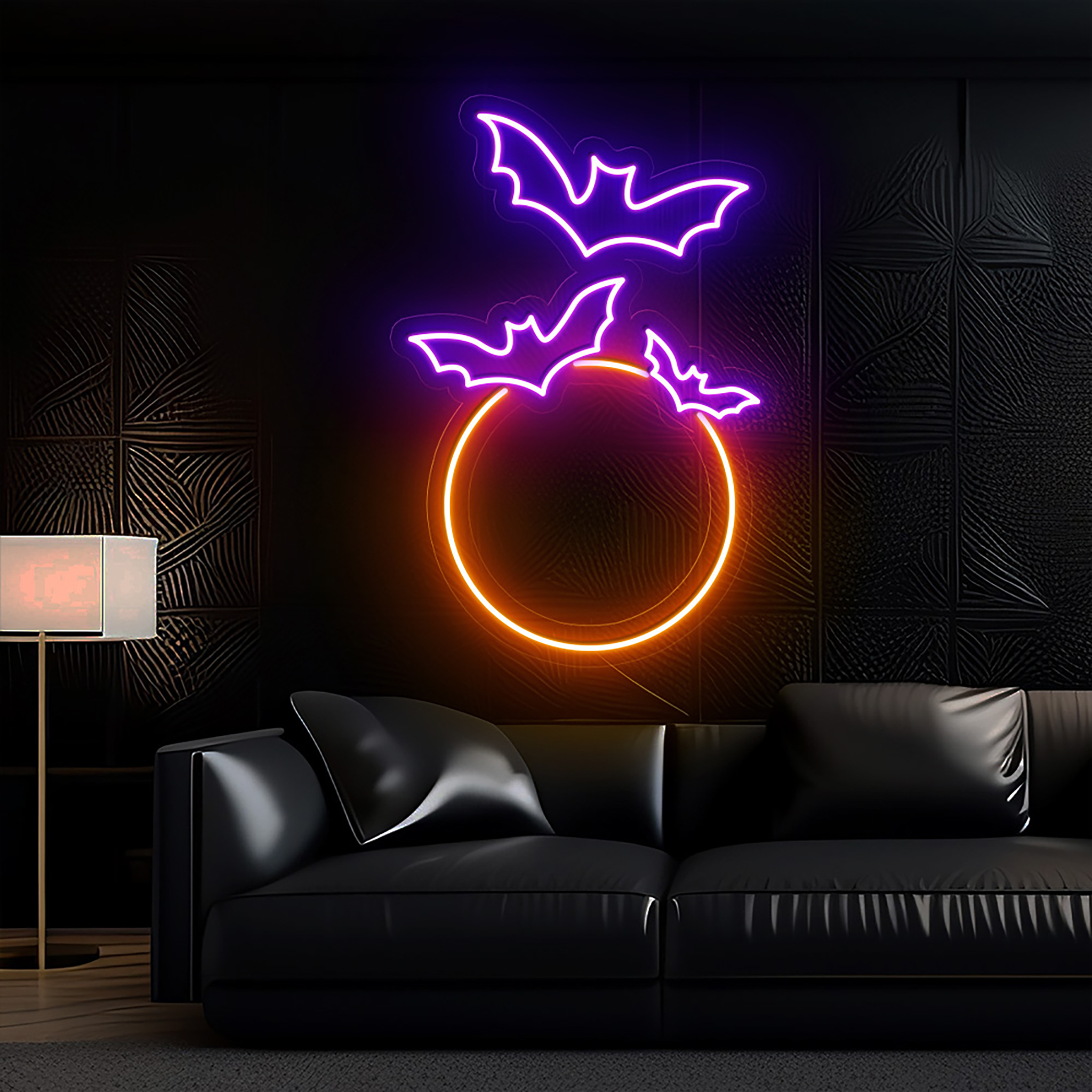 Moon Bat Neon Sign Halloween Wall Art Decor