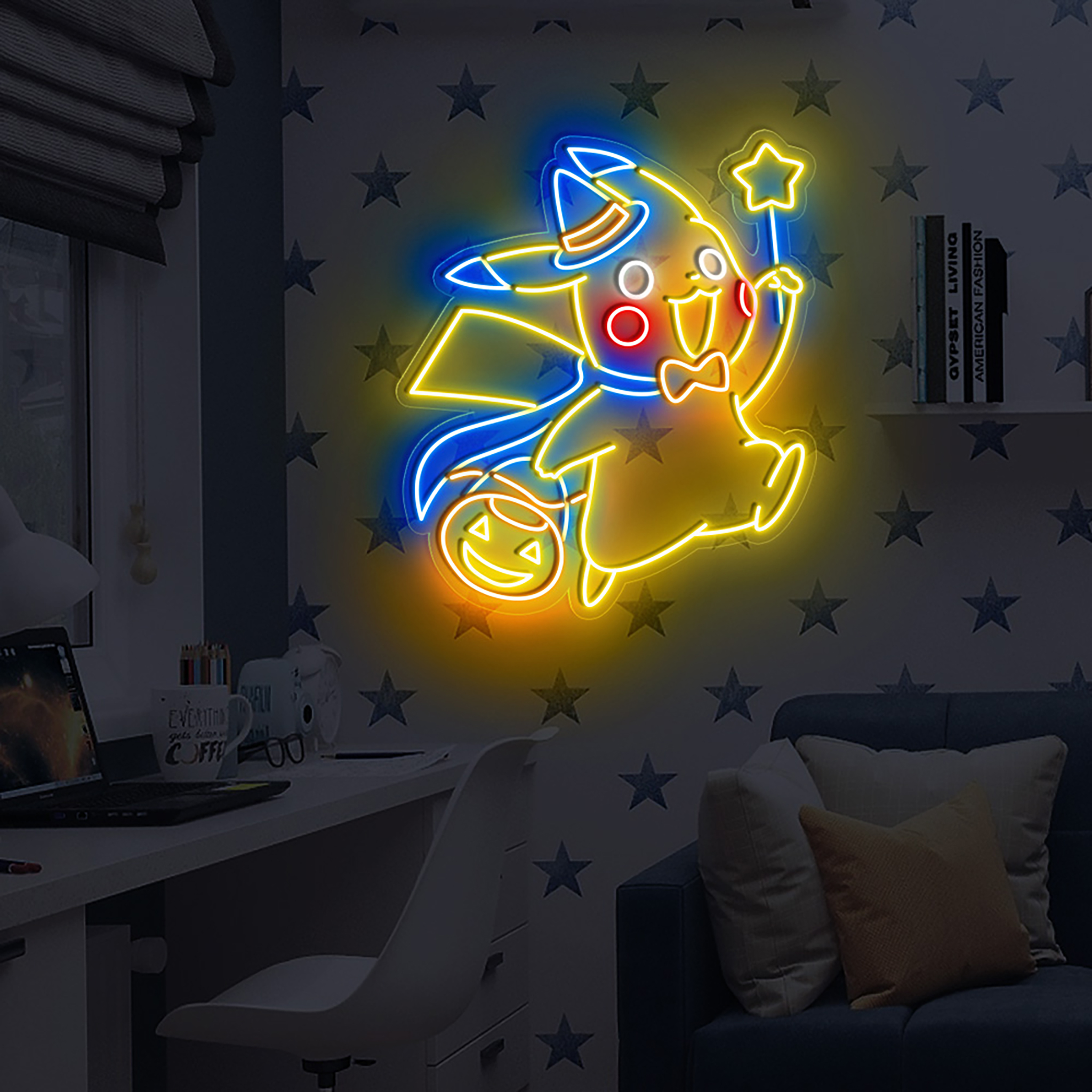 Halloween Pikachu Wizard Neon Sign Hanging Wall Art Decor