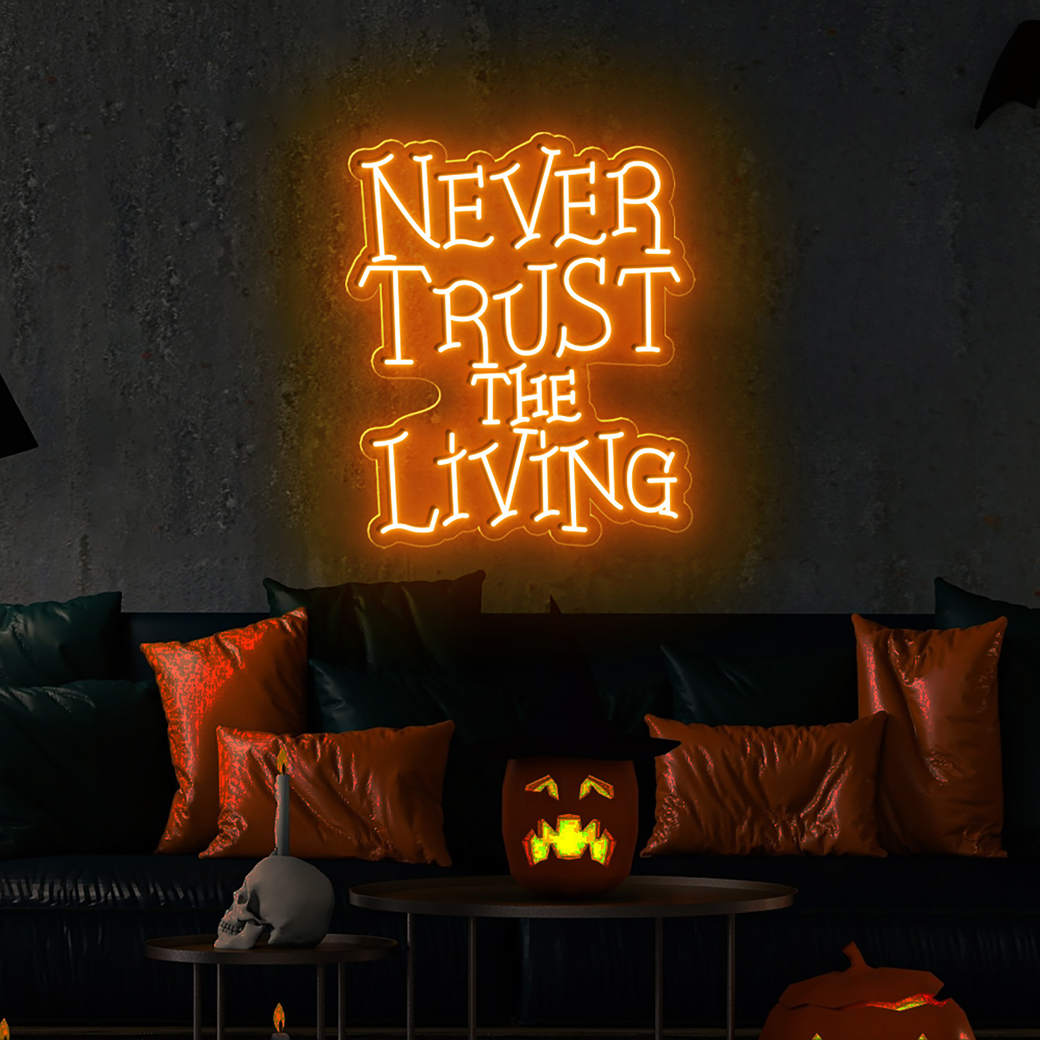 Never Trust The Living Neon Sign Halloween Wall Decor