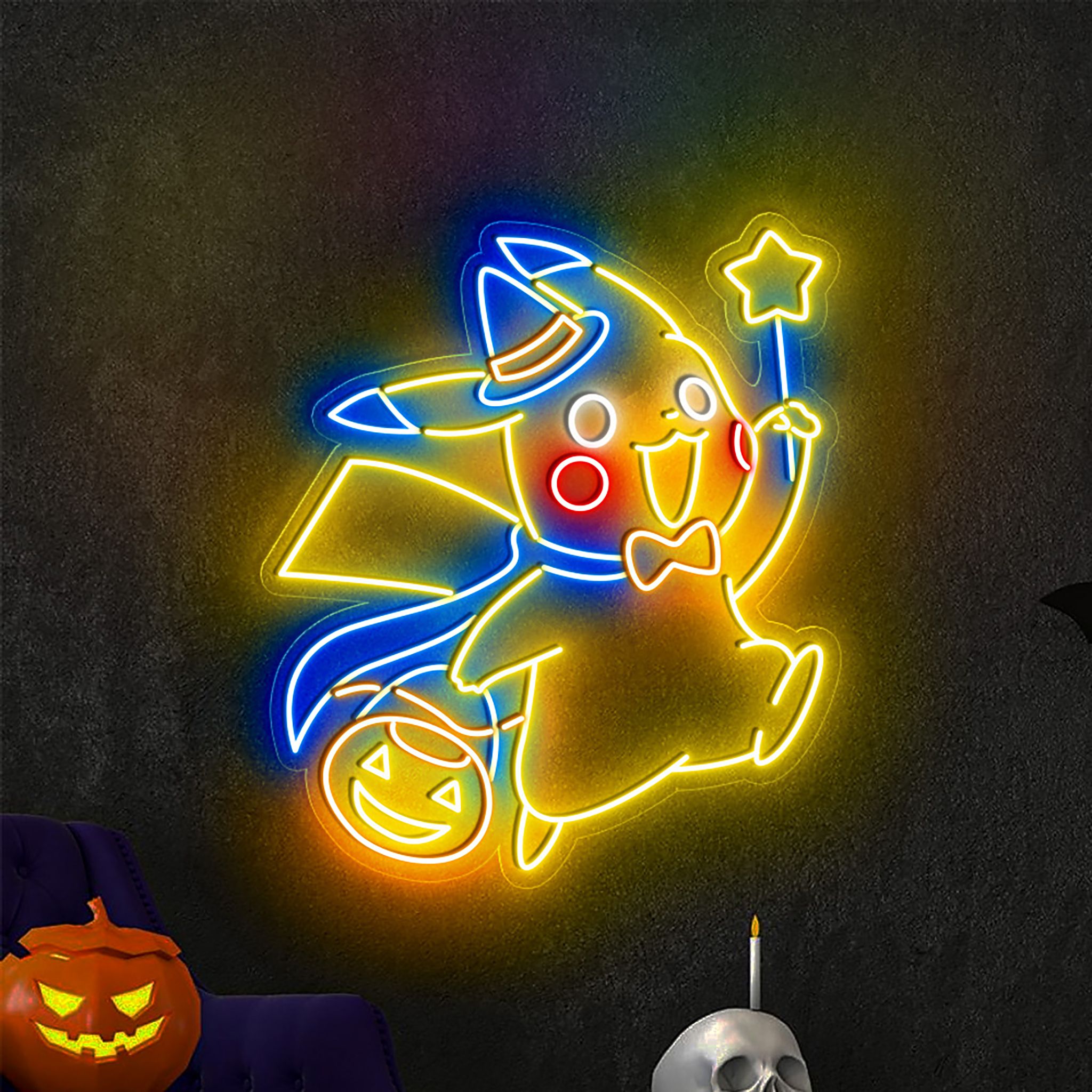 Halloween Pikachu Wizard Neon Sign Hanging Wall Art Decor