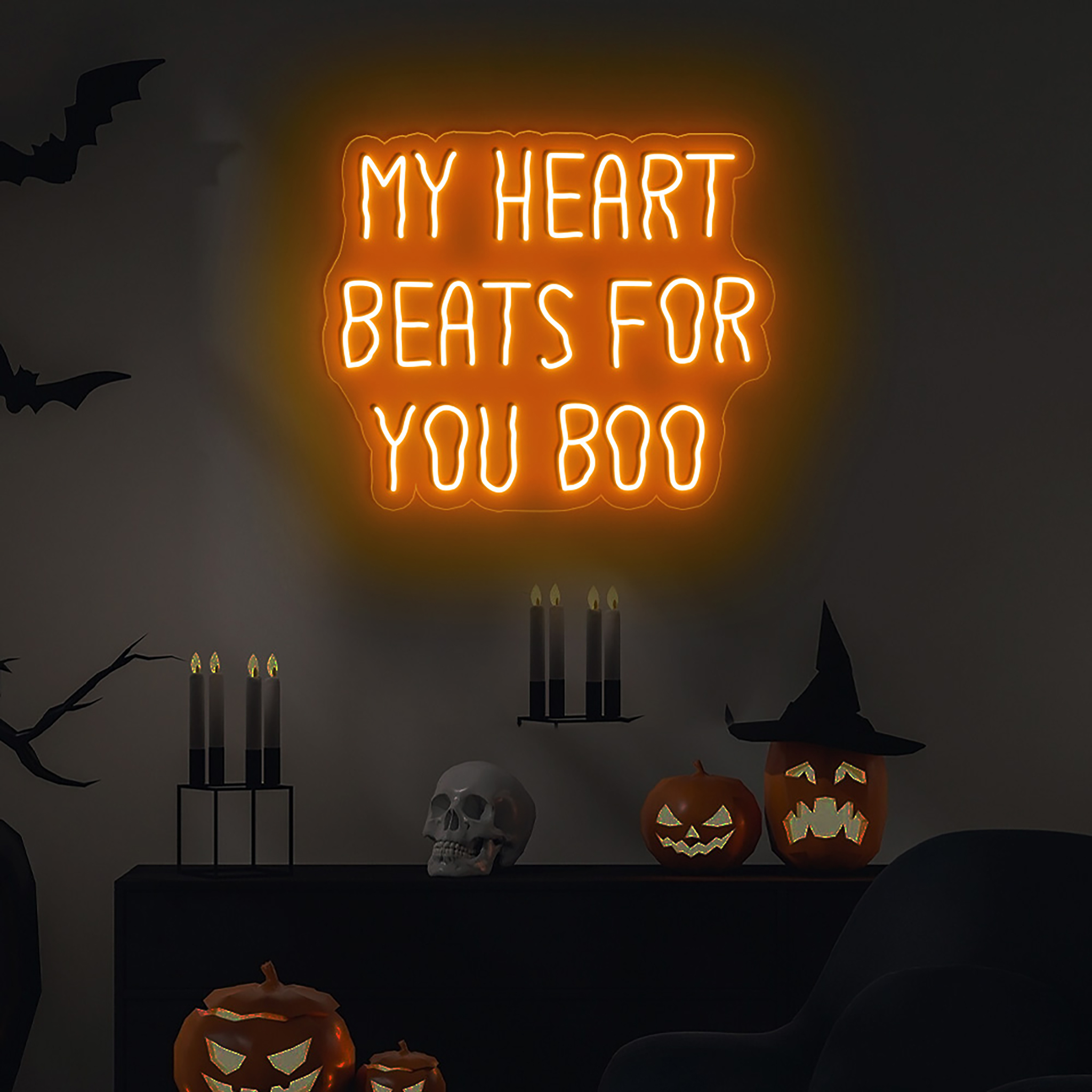 My Heart Beats For You Boo Neon Sign Halloween Wall Art Decor