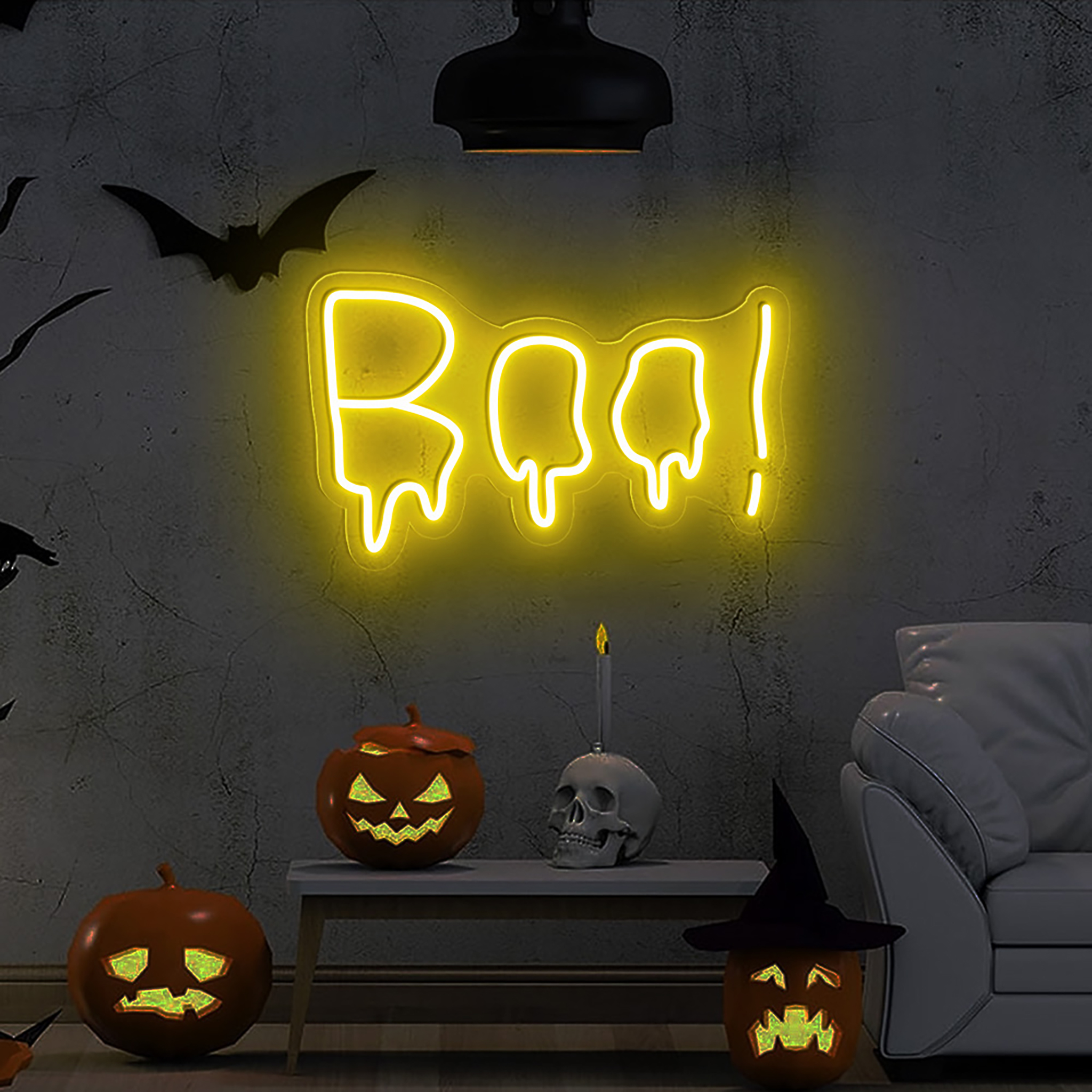 Distorted Boo Neon Sign Neon Sign Halloween Party Decorations