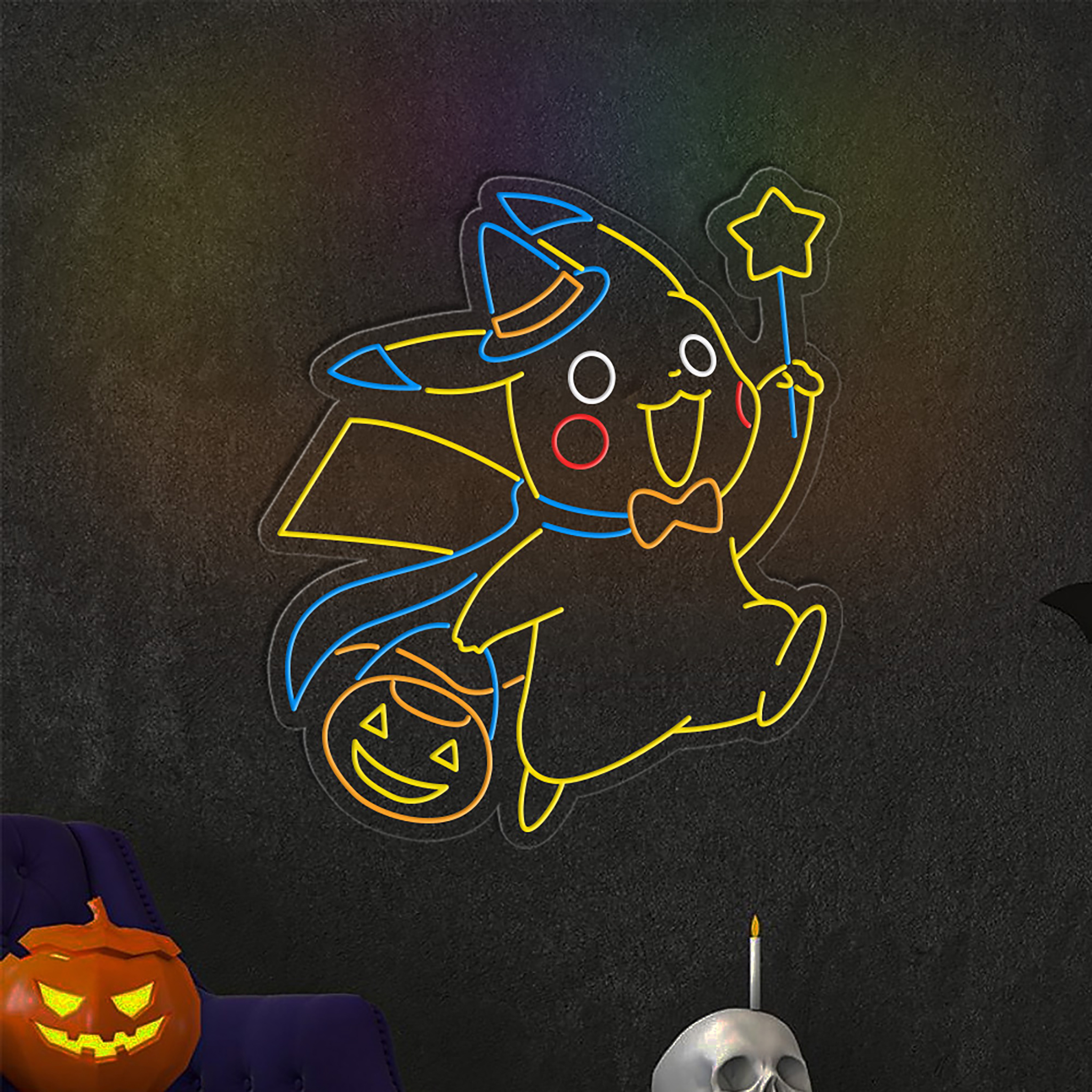 Halloween Pikachu Wizard Neon Sign Hanging Wall Art Decor