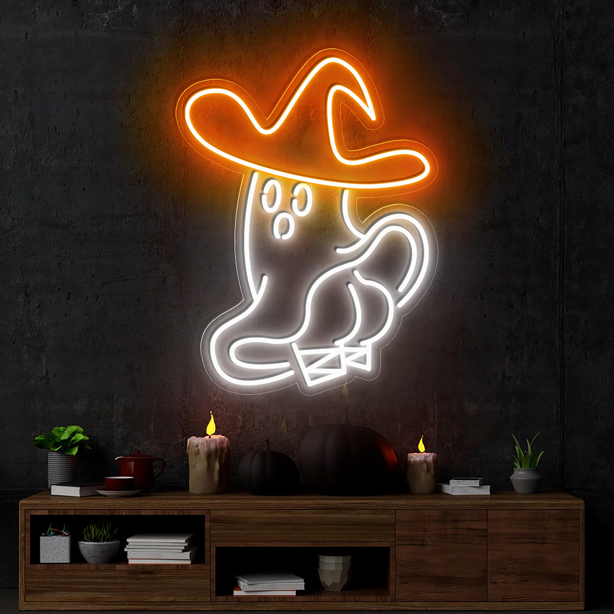 Ghost Wizard Neon Sign Halloween Wall Decor