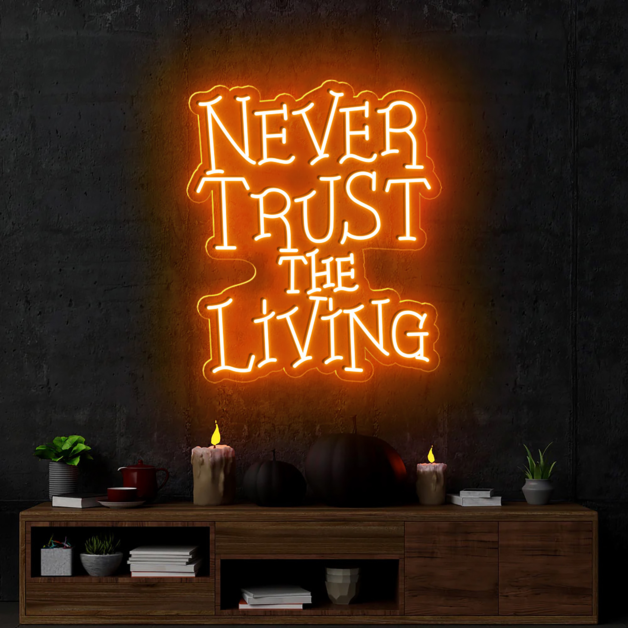 Never Trust The Living Neon Sign Halloween Wall Decor