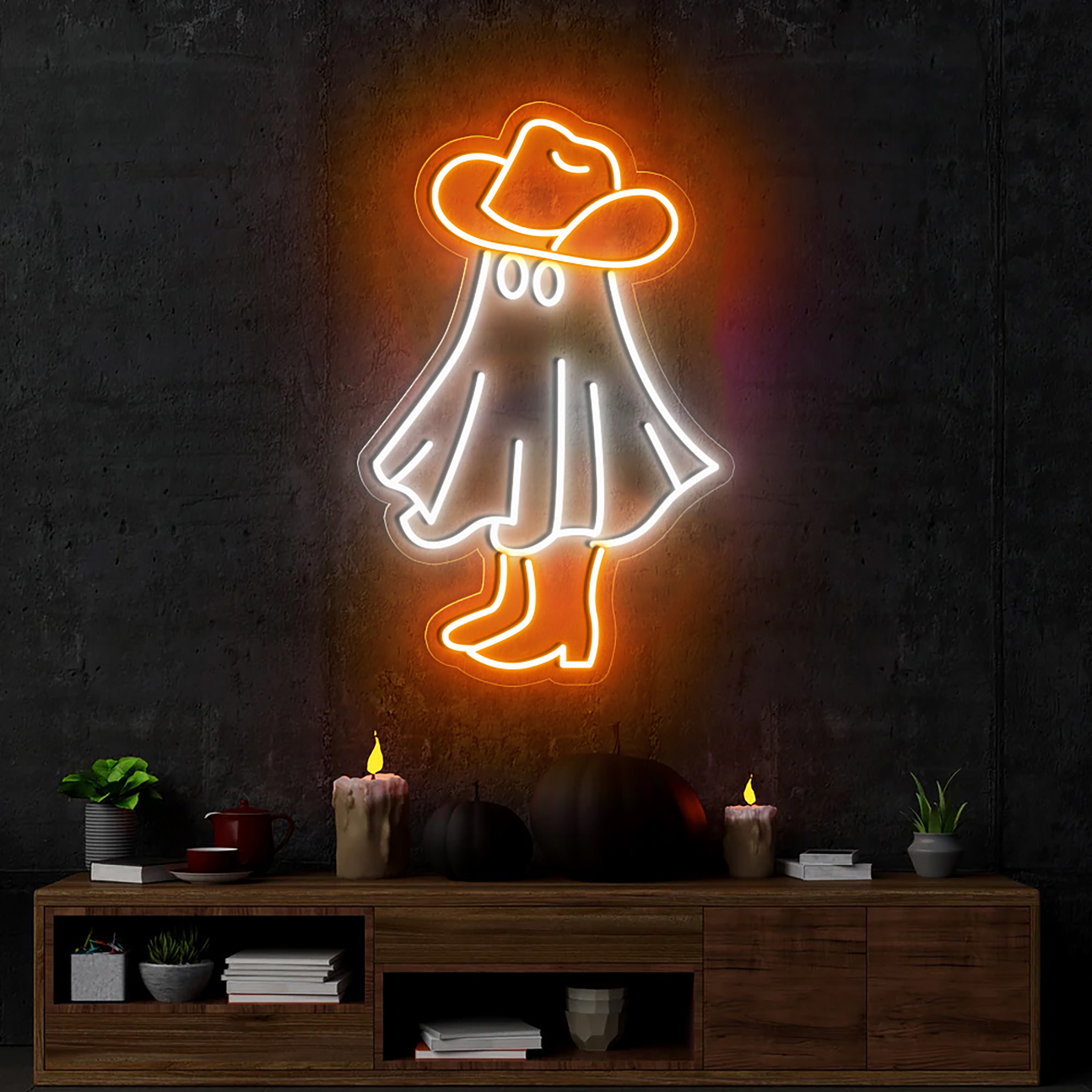 Halloween Western Ghost Neon Sign Hanging Wall Art Decor