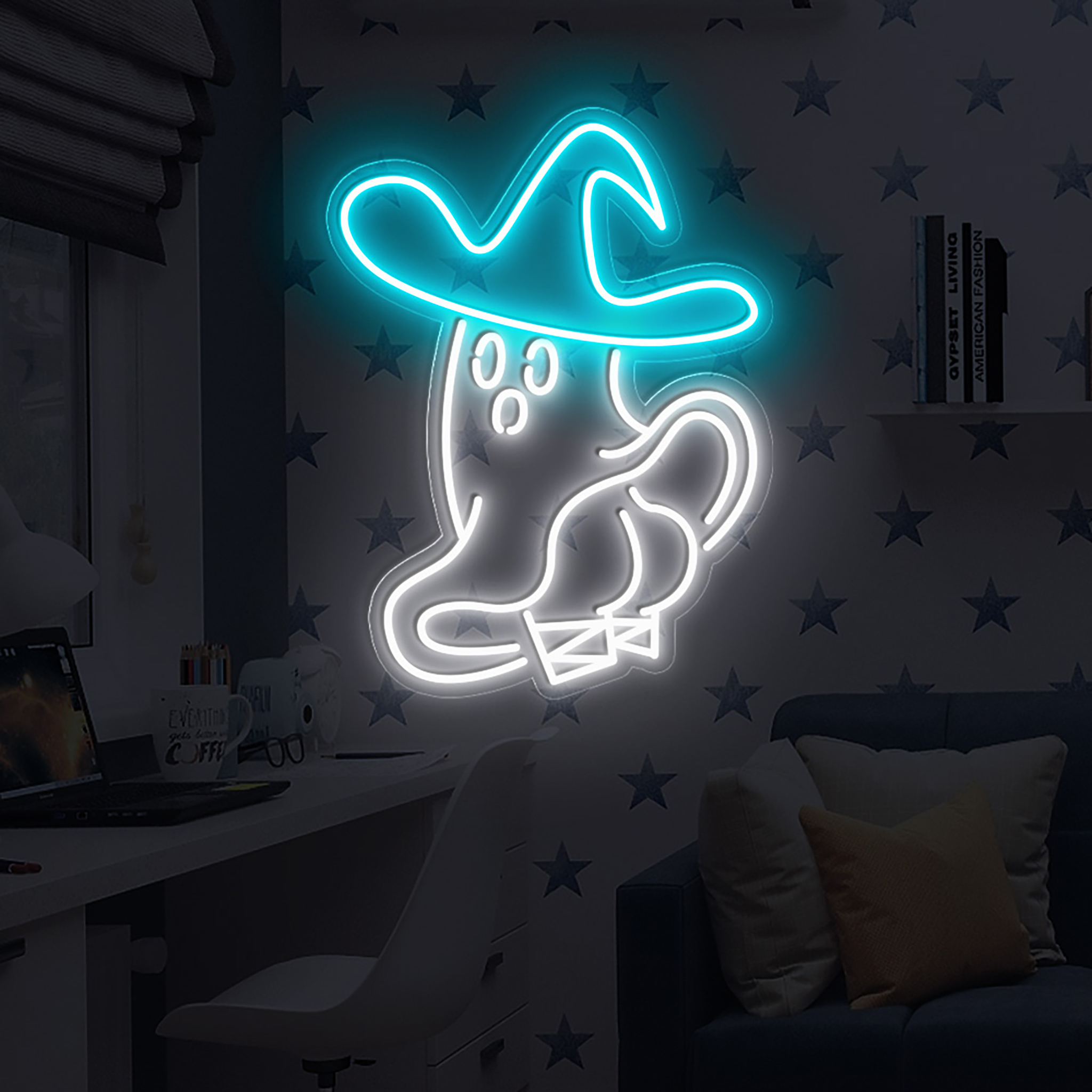 Ghost Wizard Neon Sign Halloween Wall Decor