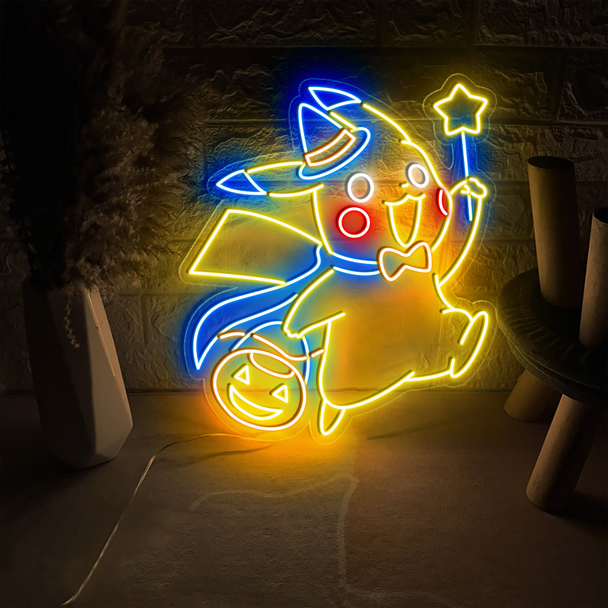 Halloween Pikachu Wizard Neon Sign Hanging Wall Art Decor